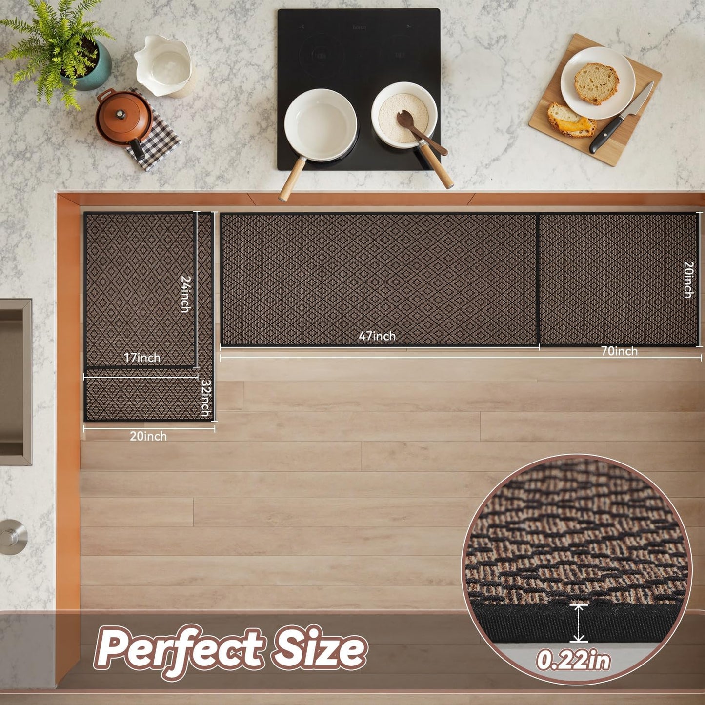 PADOOR Kitchen Runner, Rubber Backed Kitchen Runner Rugs Non Skid Washable, Super Absorbent Kitchen Mats for Floor Front of Sink, 20"x47" Black