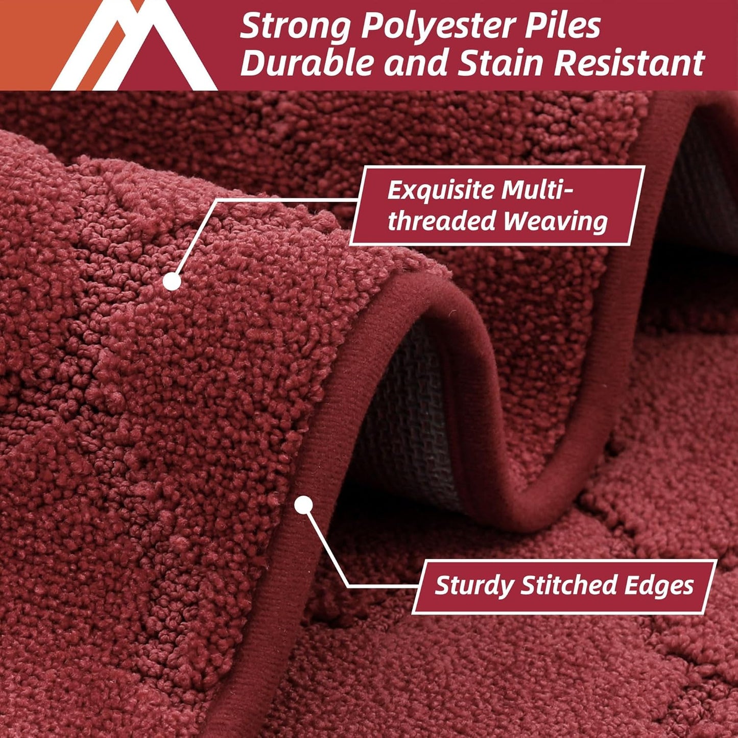 COSY HOMEER Soft Kitchen Rugs [2 PCS] for in Front of Sink Super Absorbent Kitchen Floor Mats and Mats 24x35 Inch/24X60 Non-Skid Kitchen Mat Standing Mat Washable,Polyester,Red