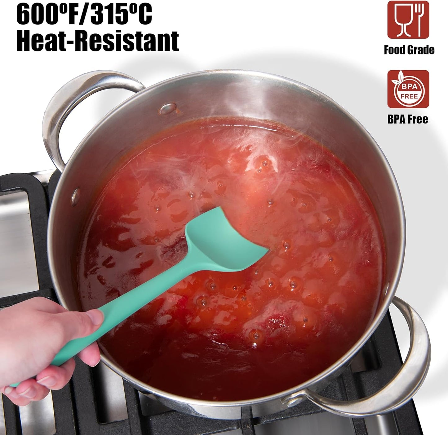 Heat Resistant Silicone Spoon Spatula, Doosu 600°F High Temp Flexible Cooking Spoons Kitchen Rubber Spoonula Scratch-Proof for Mixing Stirring Scraping Serving Non-Stick Cookware (11.4in, Aqua Sky)