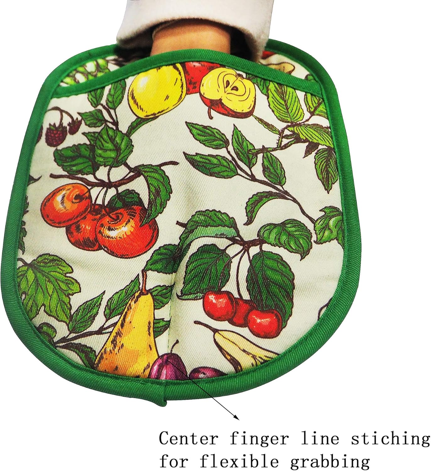 Pot Holders Set of 2 with Transparent Clear Silicone Shell and Nice Fruit Flower Cotton Lining, Heat Resistant to 500 F Kitchen Oven Gloves Pot Holder for Cooking (Fruit Flower, Potholders)