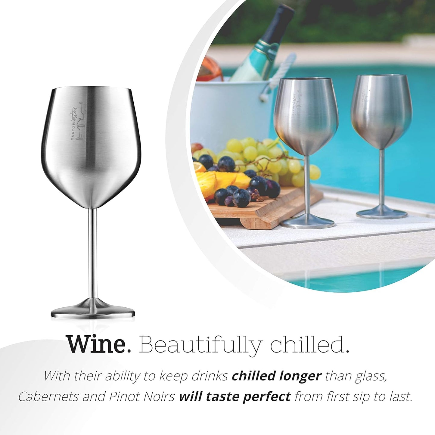 Gusto Nostro Stainless Steel Wine Glass - 18 oz - Cute, Unbreakable Wine Glasses for Travel, Camping and Pool - Fancy, Unique and Cool Portable Metal Wine Glass for Outdoor Events, Picnics (Set of 2)
