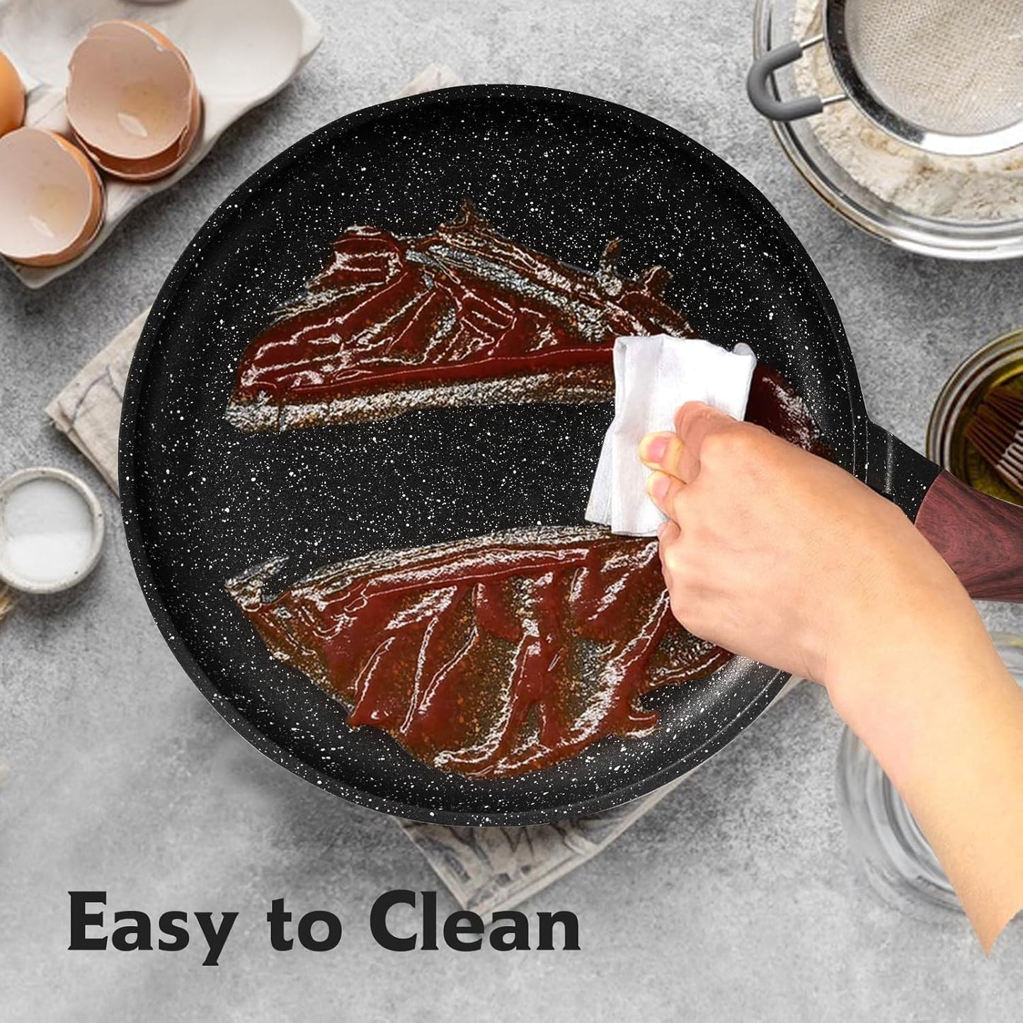 Crepe Pan,10 in Nonstick Crepe Pan, Granite Flat Skillet,non stick Dosa Tawa Comales Para Tortillas Pancake Pan,Dishwasher and Oven Safe Cookware,Induction Compatible, PFOA Free