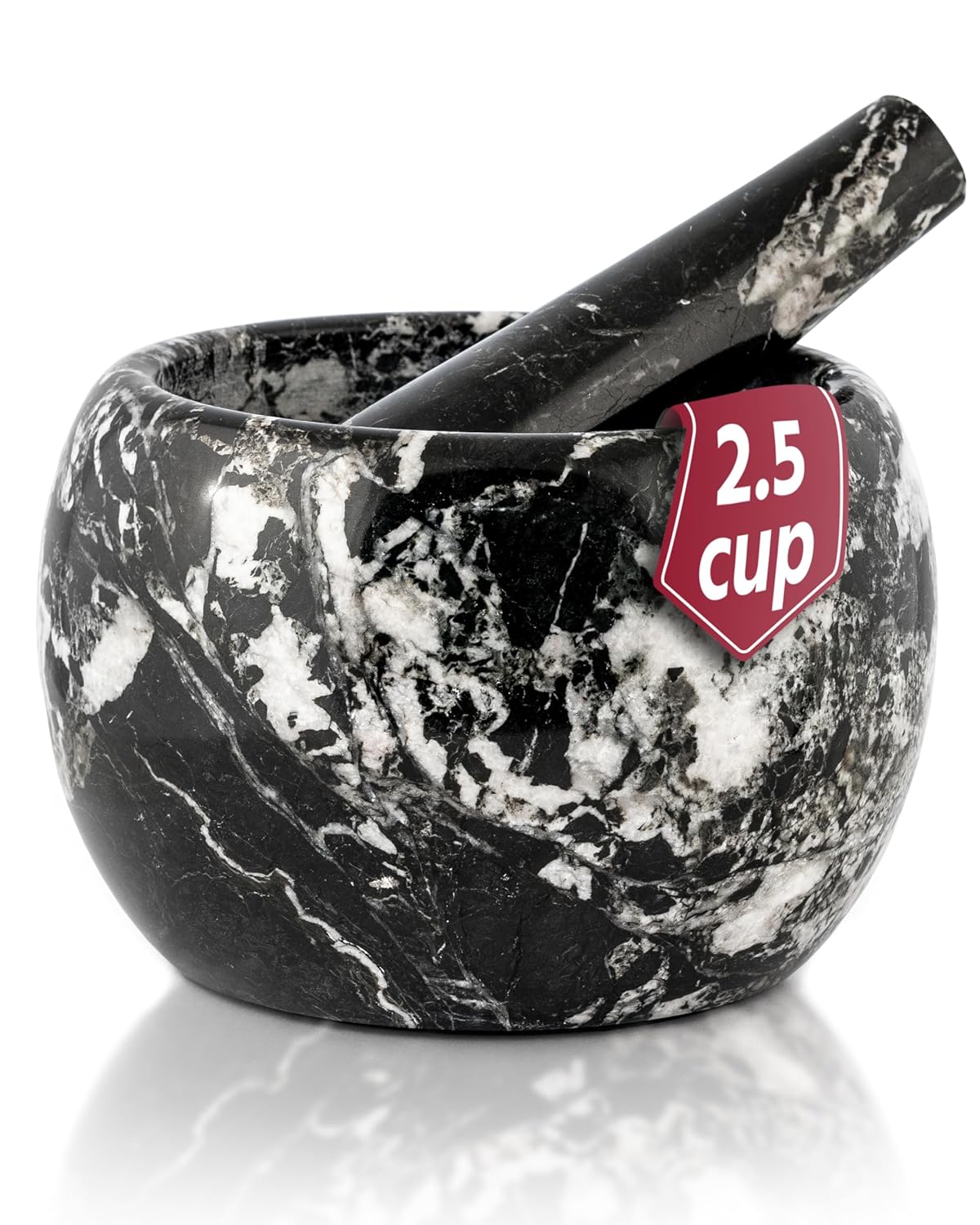 Gusto Nostro Natural Marble Mortar and Pestle Set | 5 Inch - 2.5 Cup Large Mortar Pestle Set for Grinding Herbs, Nuts, Grains | Pesto Grinding and Guacamole Stone Bowl | Marble Spice Crusher