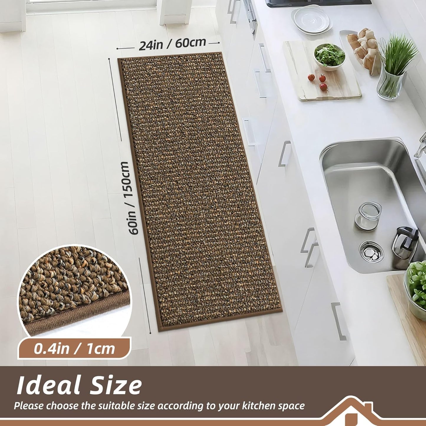 BEQHAUSE Kitchen Runner Rugs 24"x60", Non-Slip Kitchen Mats for Floor, Super Absorbent and Stain Resistant Kitchen Rug, Machine Washable Rugs for Kitchen, Hallway, Laundry & Sink, Brown