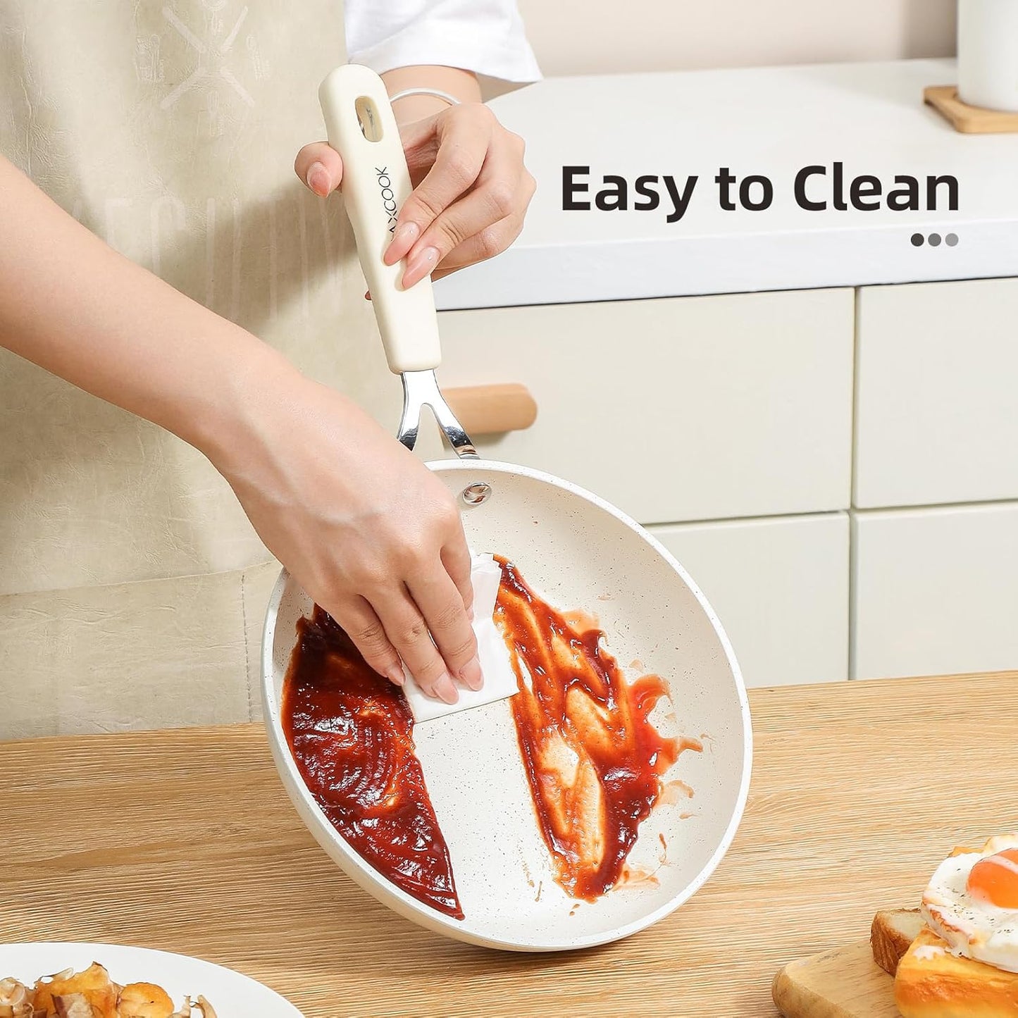 Non Stick Egg Frying Pan, 8 Inch Omelette Pan Nonstick Skillet,Small Egg Pan,Medical Stone Coating Cookware, Induction Skillet for Eggs (20 cm White)