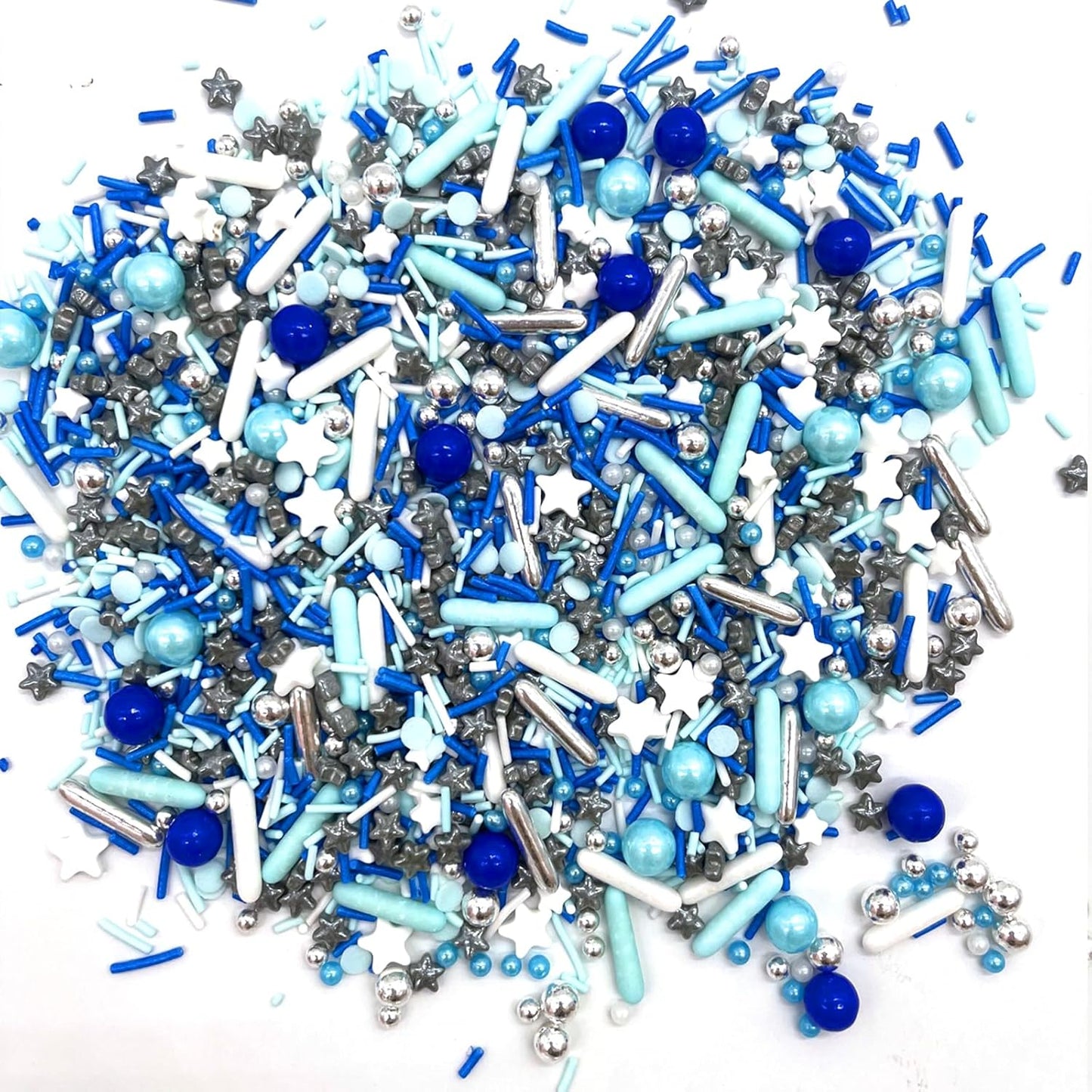 Weraru Edible Blue Silver Pearl Mix Sprinkles Candy Mixing Size Baking Edible Cake Decorations Cupcake Toppers Cookie Decorating Celebrations Wedding Shower Party Chirstmas Supplies 130g/ 4.6oz