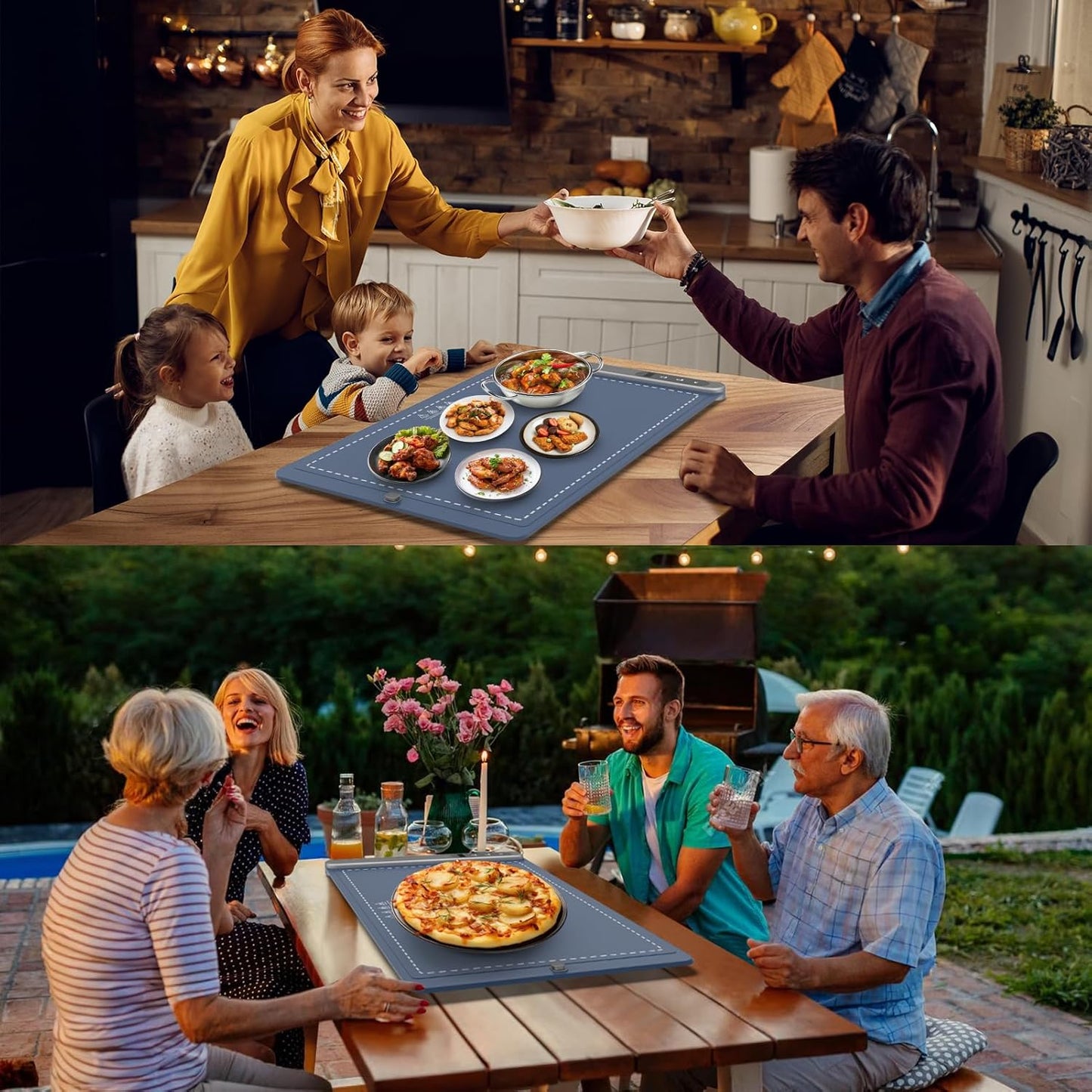 FYY Food Warming Mat - Electric Warming Tray with 6 Temperature Settings and 6 Hours Timer, Full Surface Graphene Heating Food Warmer, Premium Rollable Heating Tray for Gatherings, Parties, Blue