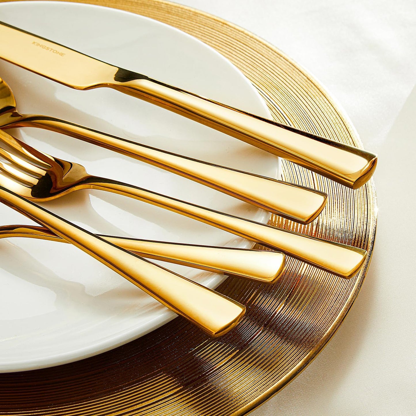 KINGSTONE Silverware Set for 12, 60-Piece Forged 18/10 Stainless Steel Flatware Set, Mirror Finish Cutlery Set Dishwasher Safe for Home, Restaurant, Wedding, Party, Gold