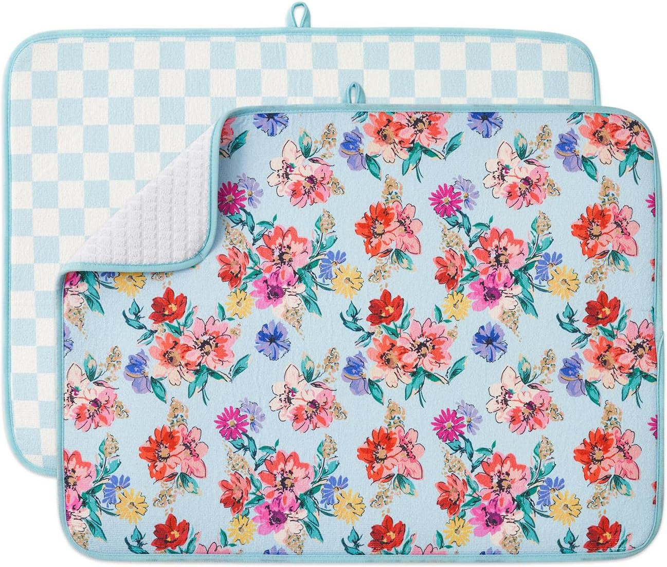 FRESHMINT Printed Dish Drying Mats for Kitchen Counter 2 Pack Absorbent Reversible Drying Mats Microfiber Kitchen Countertop Protector Dishes Drying Pad Extra Large 18"x24" Dish Mat