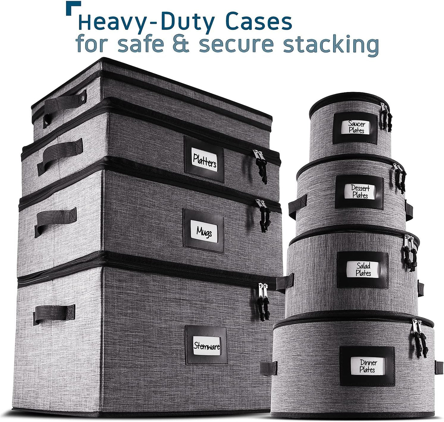 Hearth & Harbor Wine Glass Storage Box with Dividers, Quilted and Stackable Stemware Storage Cases, Service of 12 Glass China Container Hard Shell for Moving and Organization, Grey