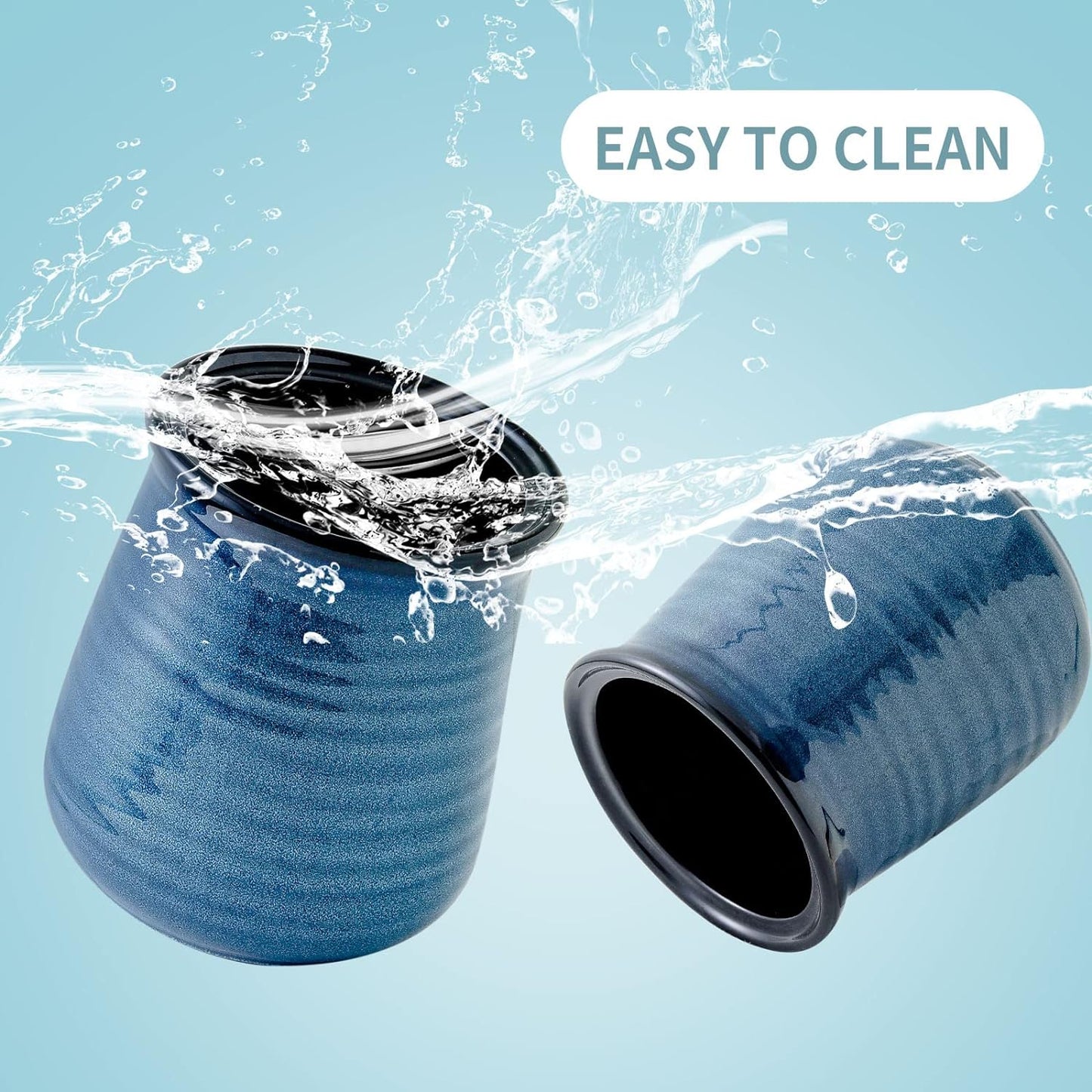 Hasense Large Utensil Holder Crock for Kitchen Counter, 7.1" Ceramic Cooking Utensil Organizer for Countertop, Farmhouse Vintage Utensil Caddy for Spatula Spoon, Rustic Home Table Decor, Blue