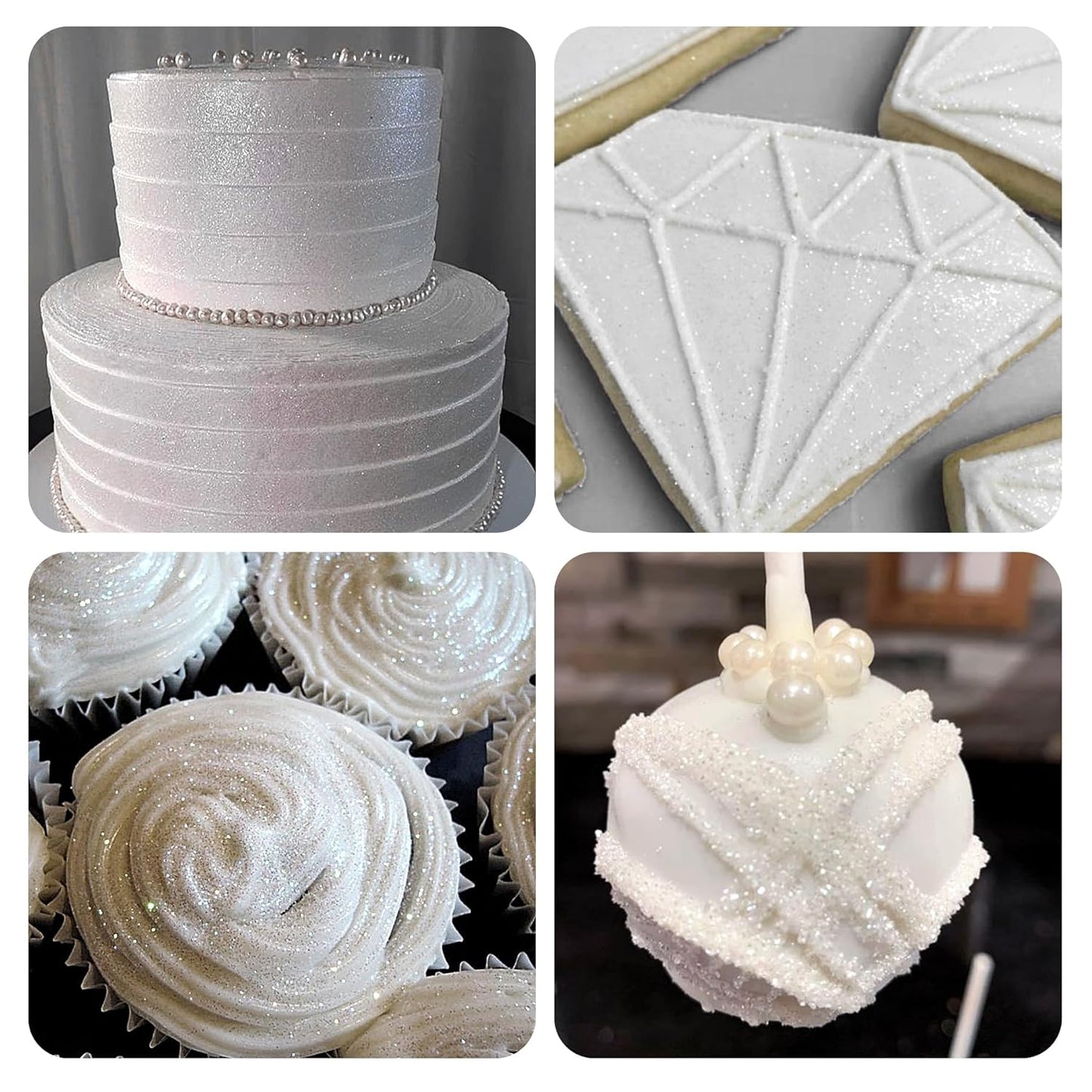 White Edible Glitter Spray - 10g Edible Silver White Cake Glitter Food Grade Silver White Spray Glitter for Chocolate Cocktails Strawberry