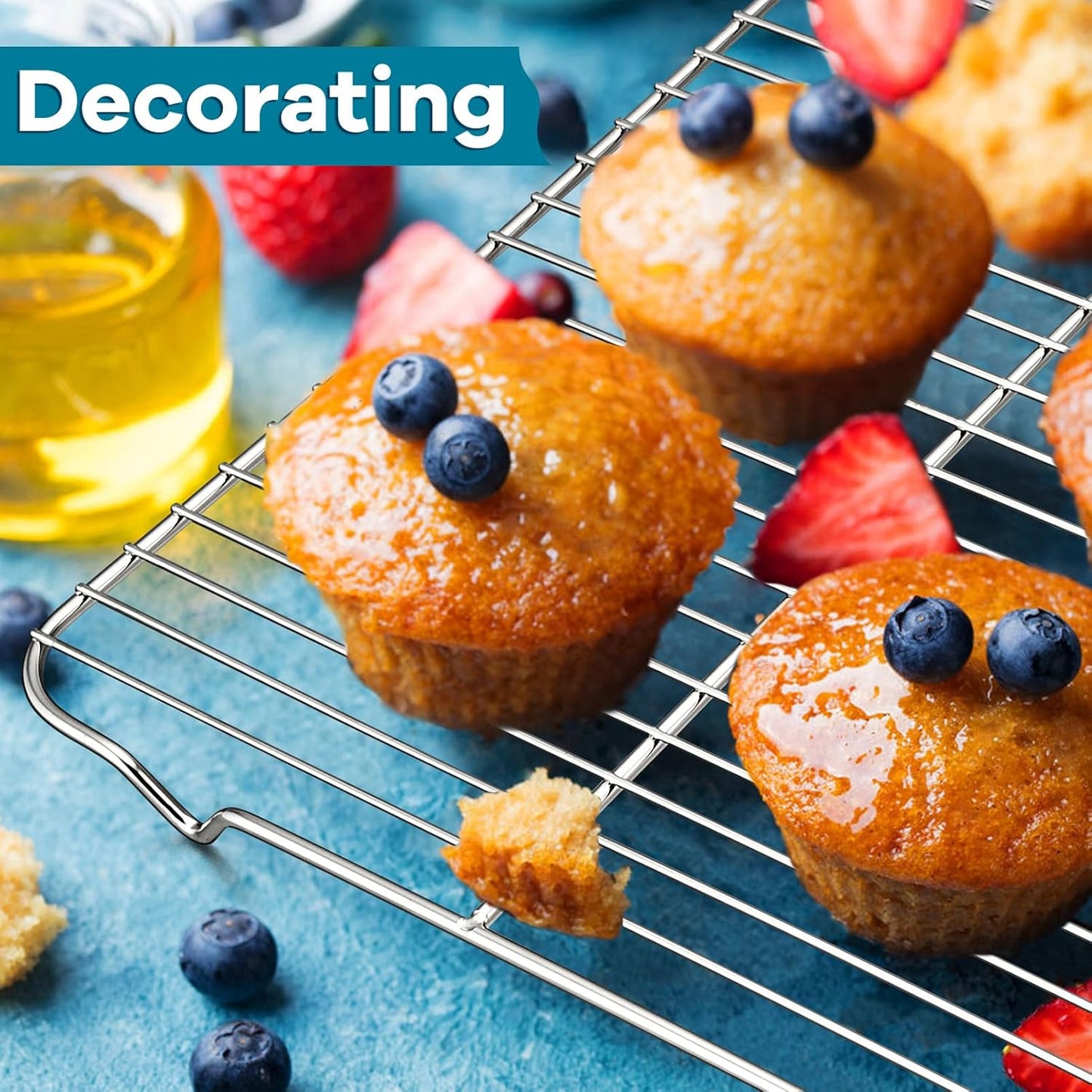 P&P CHEF Baking Cooling Rack Set for Cooking Roasting, 4-Piece Stainless Steel Wire Racks for Oven Use, Healthy & Dishwasher Safe, Rectangle, 16.6 Inch