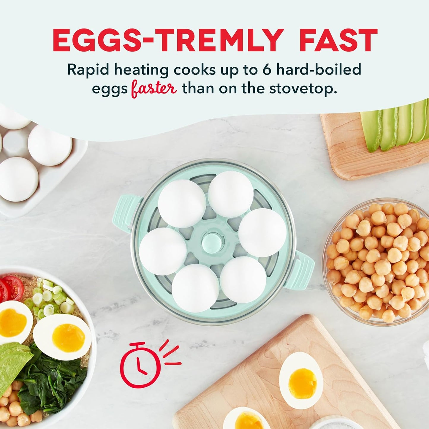 DASH Rapid Egg Cooker: 6 Egg Capacity Electric Egg Cooker for Hard Boiled Eggs, Poached Eggs, Scrambled Eggs, or Omelets with Auto Shut Off Feature - Aqua, 5.5 Inch (DEC005AQ)