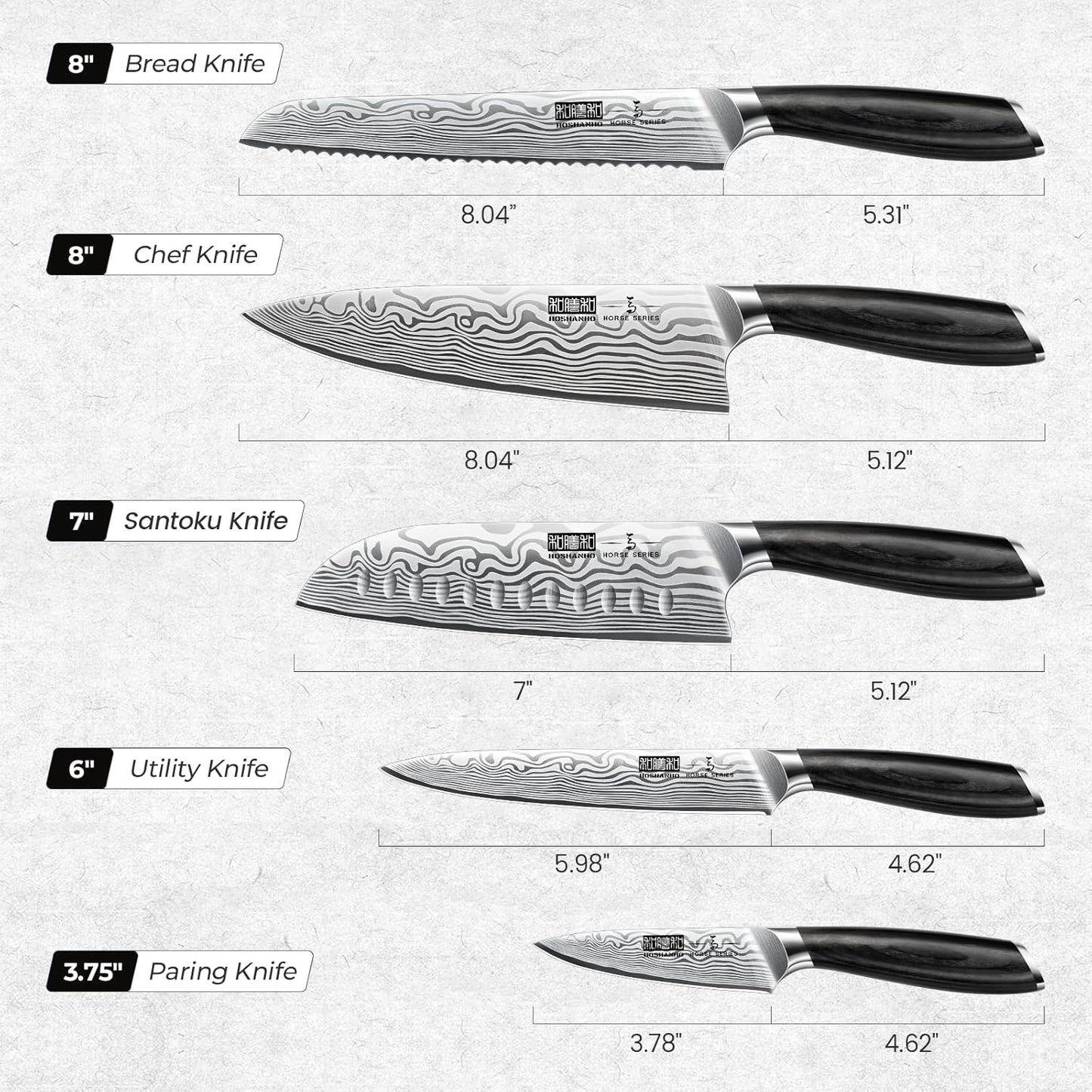 HOSHANHO 5 Pieces Knife Set, Professional Powder Steel Chef Knife Set, Ultra Sharp Japanese Kitchen Knives Set with Ergonomic Pakkawood Handle