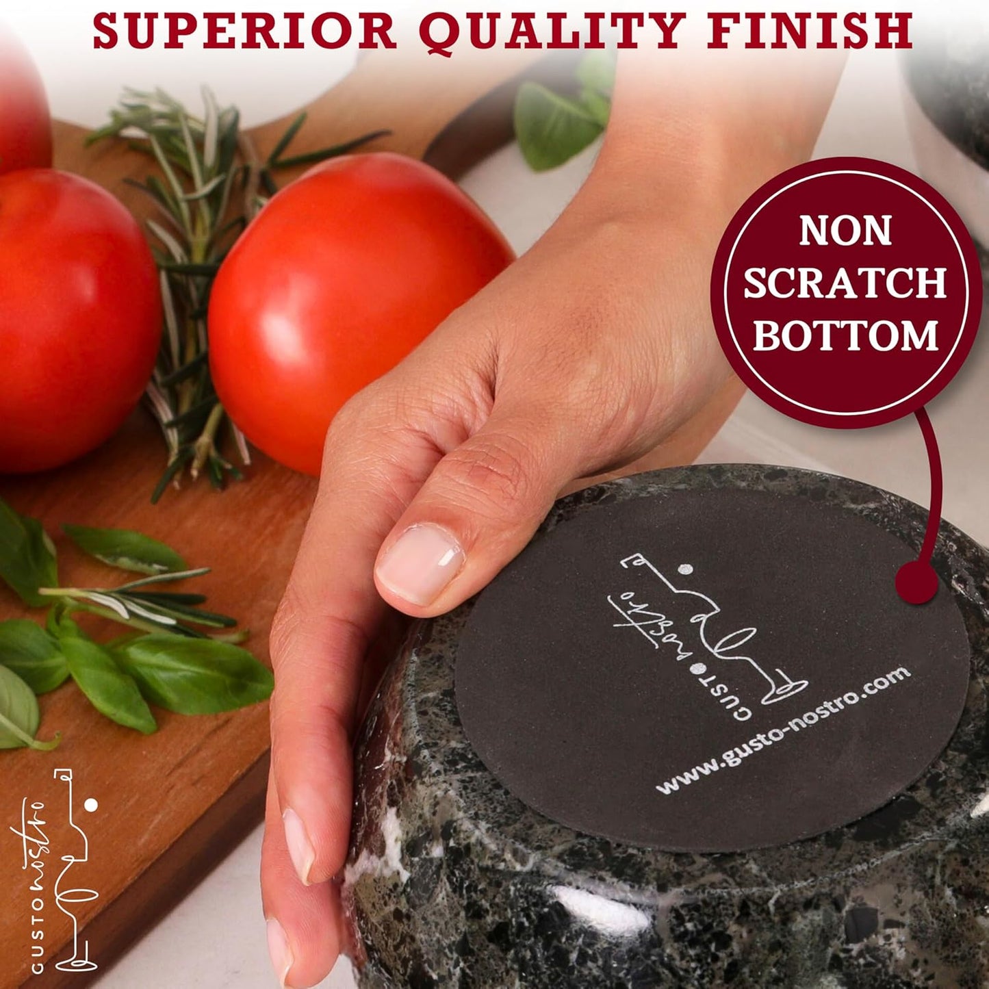 Gusto Nostro Natural Marble Mortar and Pestle Set | 5 Inch - 2.5 Cup Large Mortar Pestle Set for Grinding Herbs, Nuts, Grains | Pesto Grinding and Guacamole Stone Bowl | Marble Spice Crusher