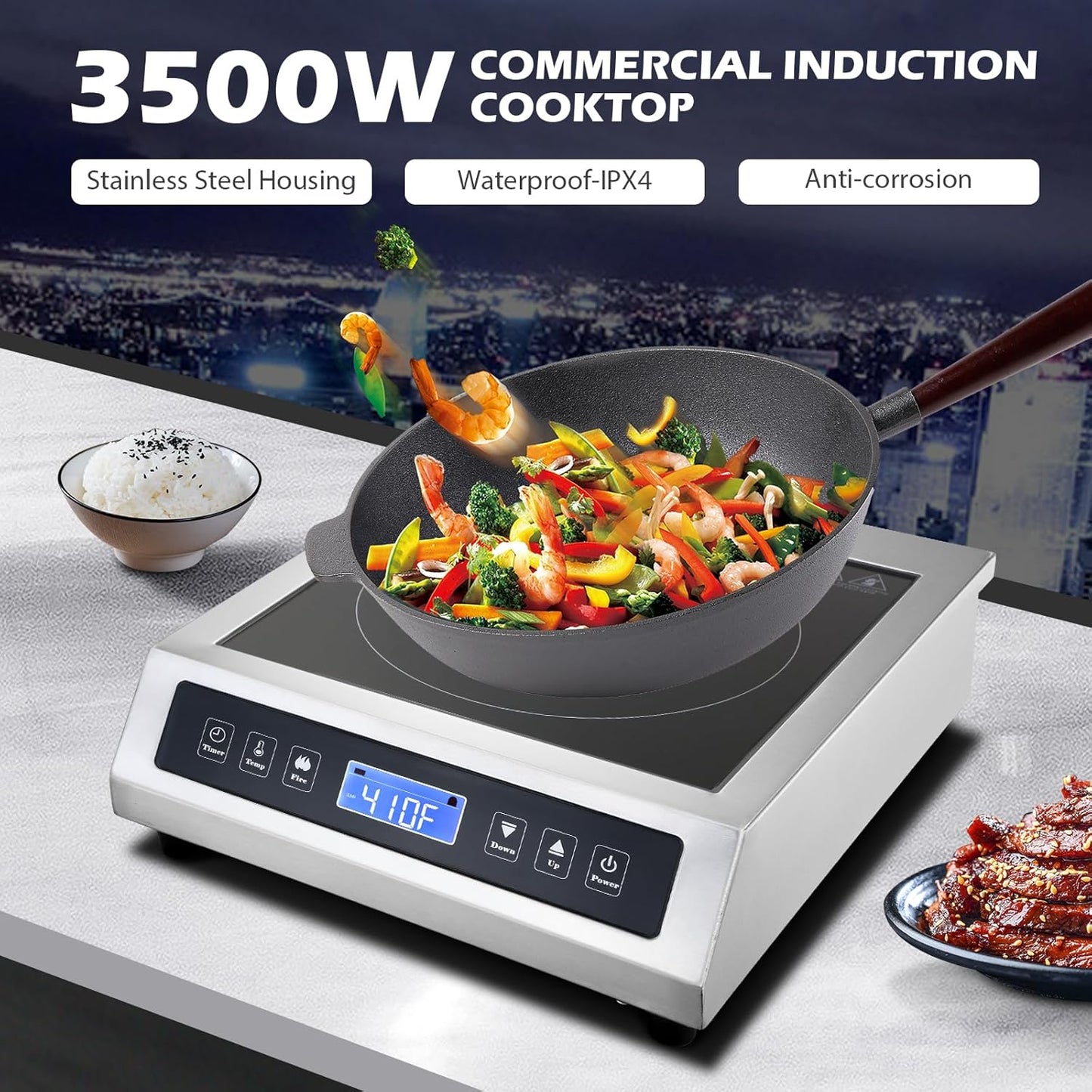 Commercial Induction Cooktop, Portable Electric Countertop Burner with Sensor Touch and LCD Screen(3500W/220V),Commercial Grade Induction cooker for Hotel Restaurant School