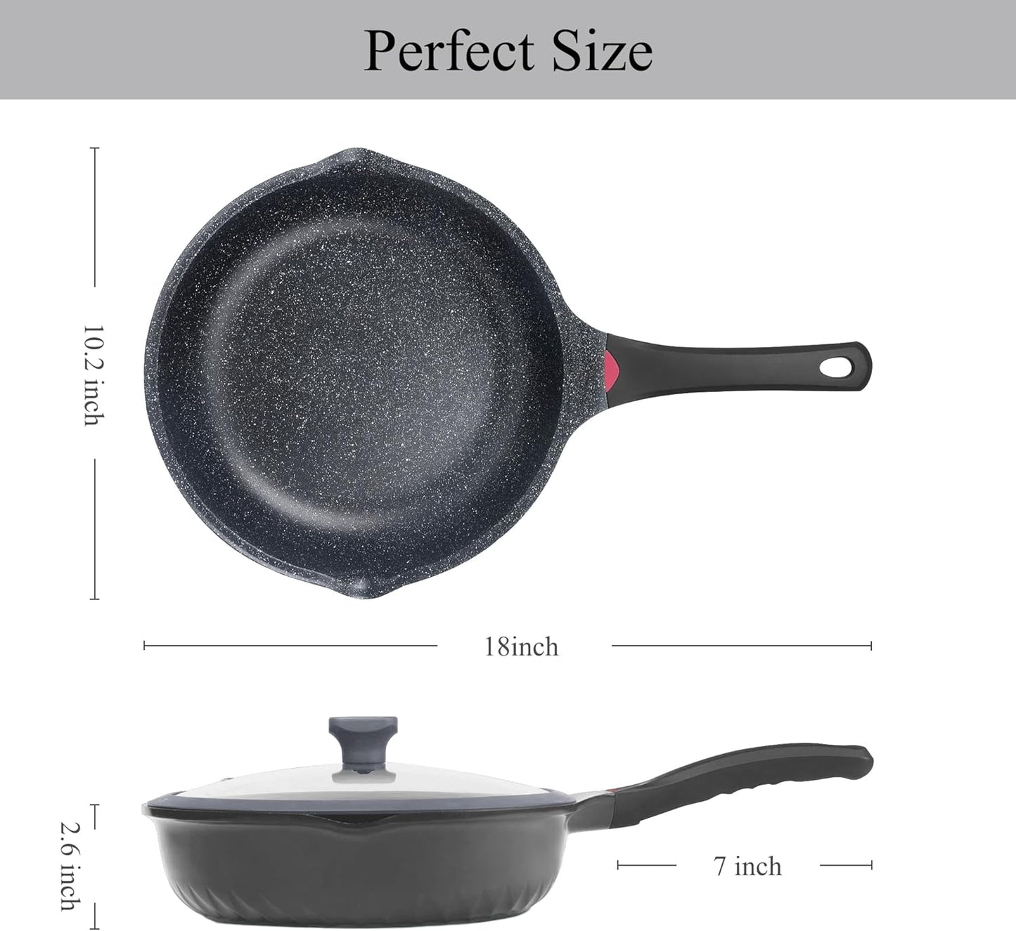 Vinchef New Handle Update 11In/5Qt Aluminum Nonstick Deep Frying Pan with Lid and Heat Indicator, Anti Scratch and Anti Stain Deep Saute Pan, Induction Compatible