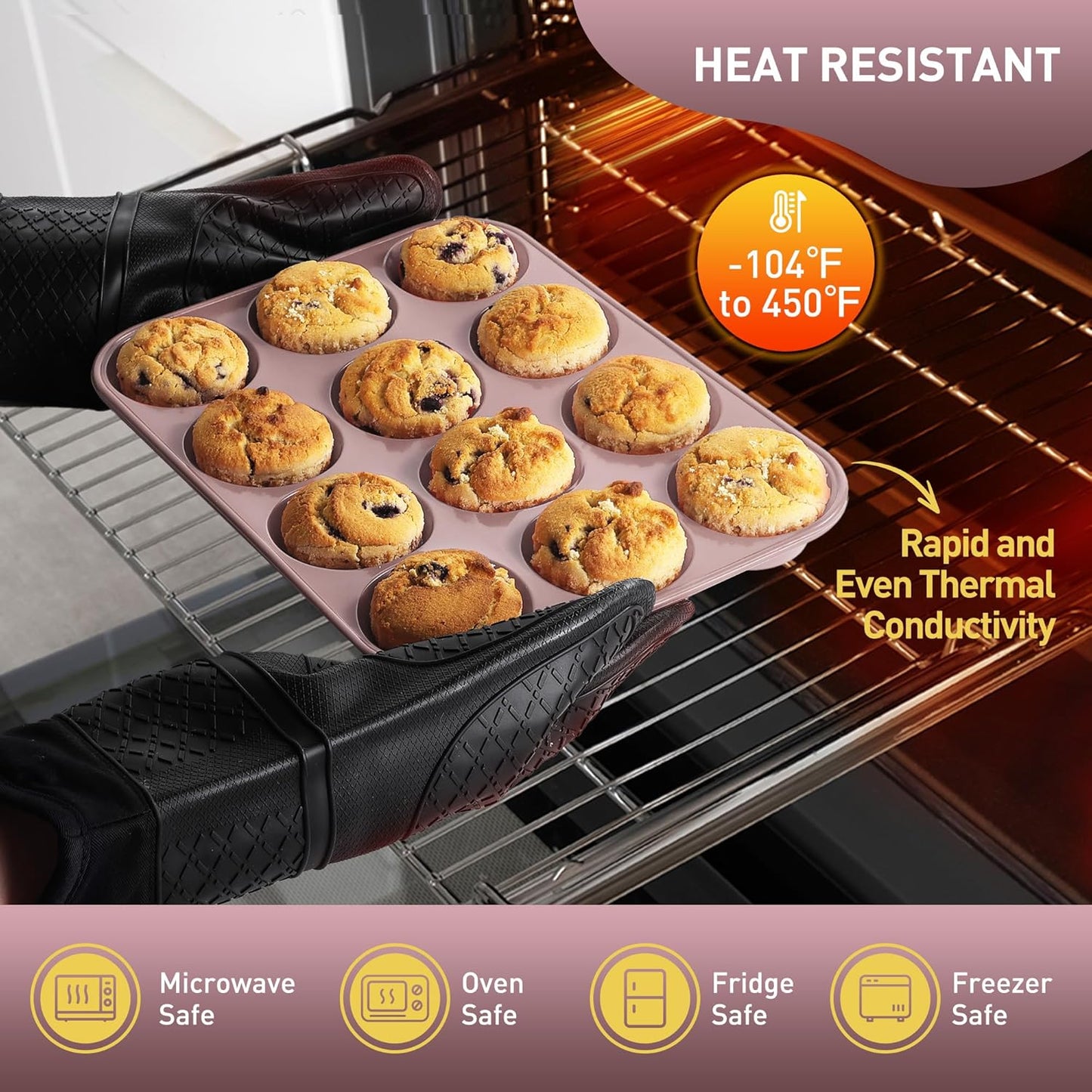 2 Pack 12 Cups Muffin Pan with Metal Reinforced Frame Regular Size Silicone Molds Cupcake Cake Baking Pans Cookie Baking Chocoflan Cupcake Mold Silicone Egg Bite Molds Baking Items Stuff