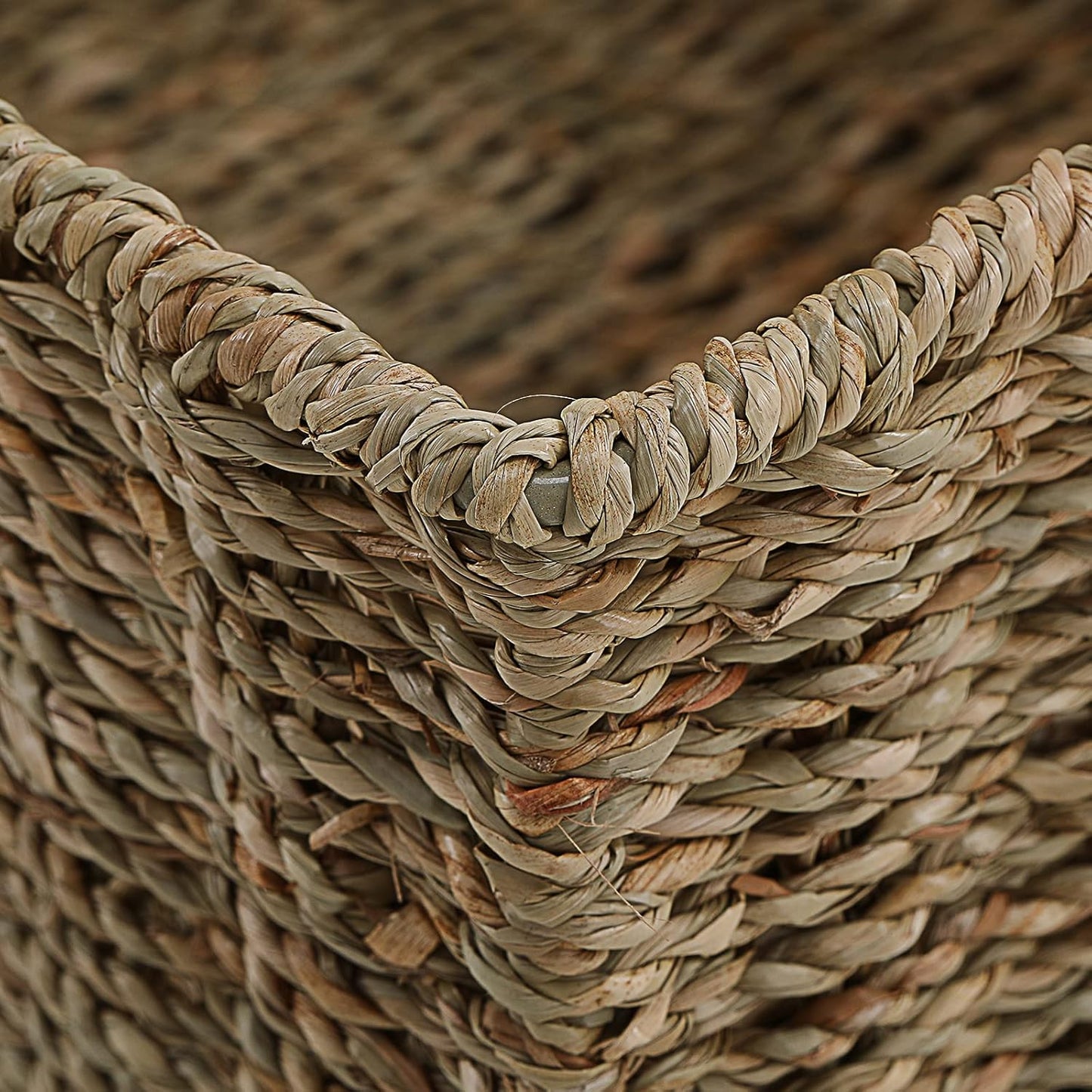 HOONEX Wicker Storage Baskets for Organizing, Decorative Woven Seagrass Baskets for Storage with Carrying Handles, Set of 2, Natural