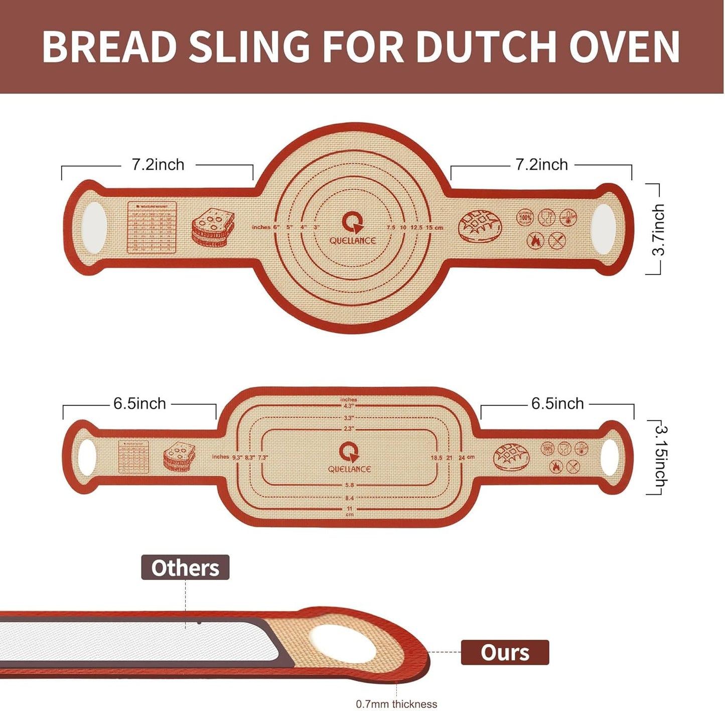 Silicone Sourdough Bread Sling Mat - 2Set Oval Round Dough Baking Slings for Dutch Oven, NonStick High Degree Kitchen Sour Cookie Making Loaf Pan Lifter Liner, Reusable Transfer Mats With Long Handles