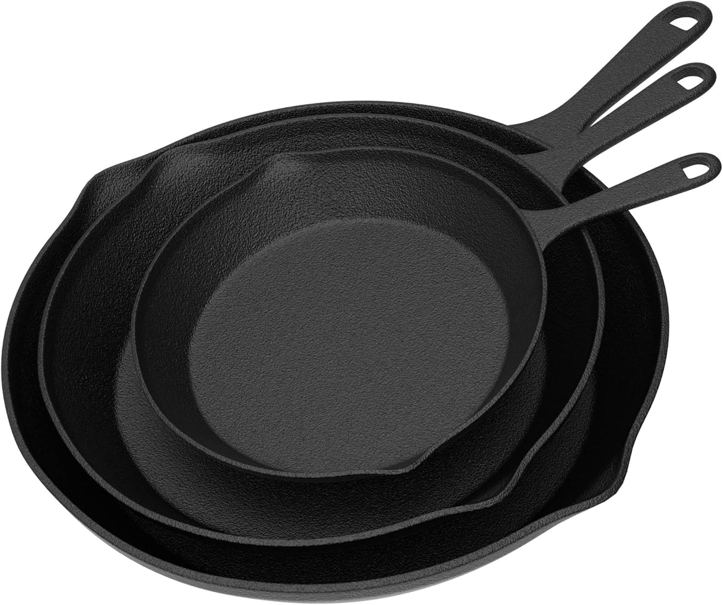 Frying Pans - Set of 3 Pre-Seasoned Cast Iron Skillets with 10-Inch, 8-Inch, and 6-Inch Sizes - Nonstick Camping Cookware by Home-Complete (Black)