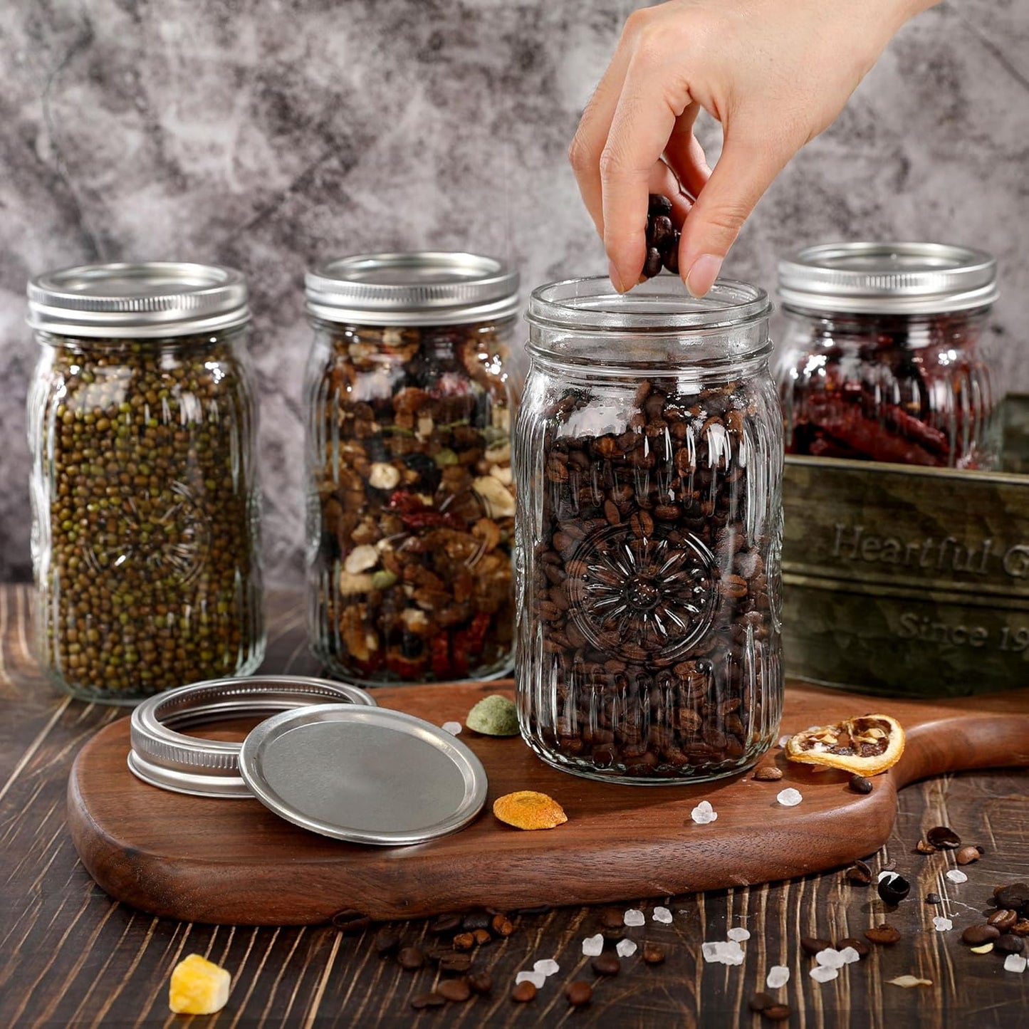 6 Pack 32 oz Wide Mouth Mason Jars with Airtight Lids - Glass Canning Jars for Food Preservation, Storage, Pickling, Crafts & DIY Projects, Durable Quart Glass Jars Dishwasher Safe