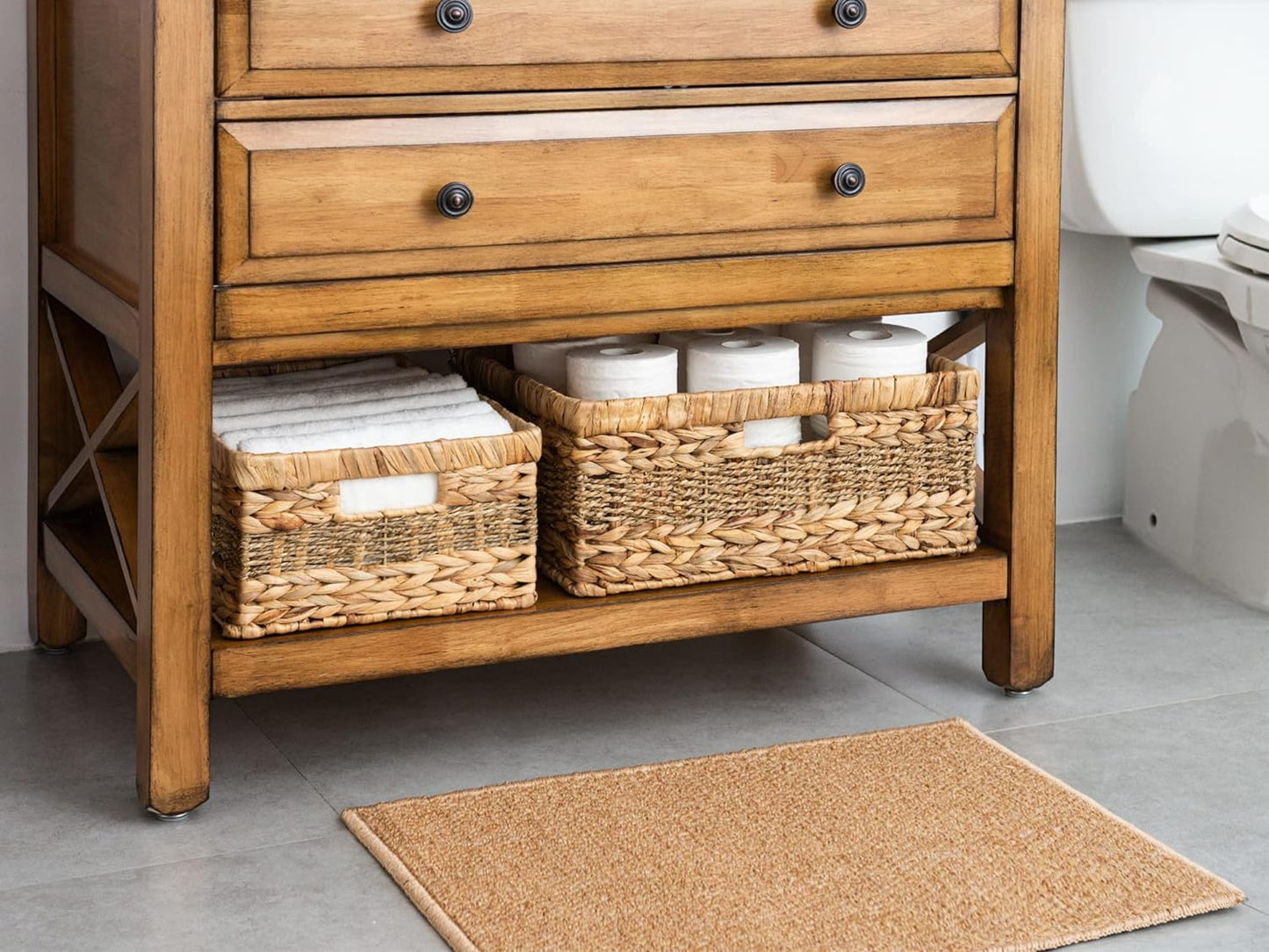 StorageWorks Jumbo Rectangular Wicker Basket, Water Hyacinth and Seagrass Storage Basket with Built-in Handles, 1 Pack