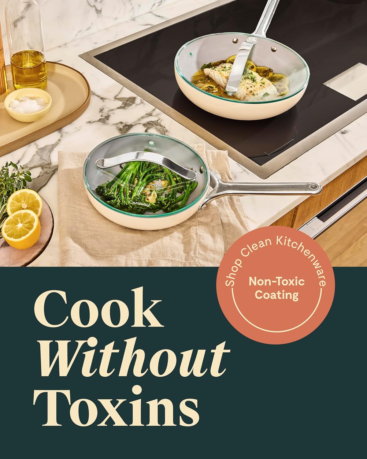 Caraway Ceramic Nonstick Fry Pan Set with Glass Lids – Includes Two 10.5” Fry Pans, One 8” Fry Pan, & Three Lids - Non Toxic, PTFE & PFOA Free - Oven Safe & Compatible with All Stovetops - Black