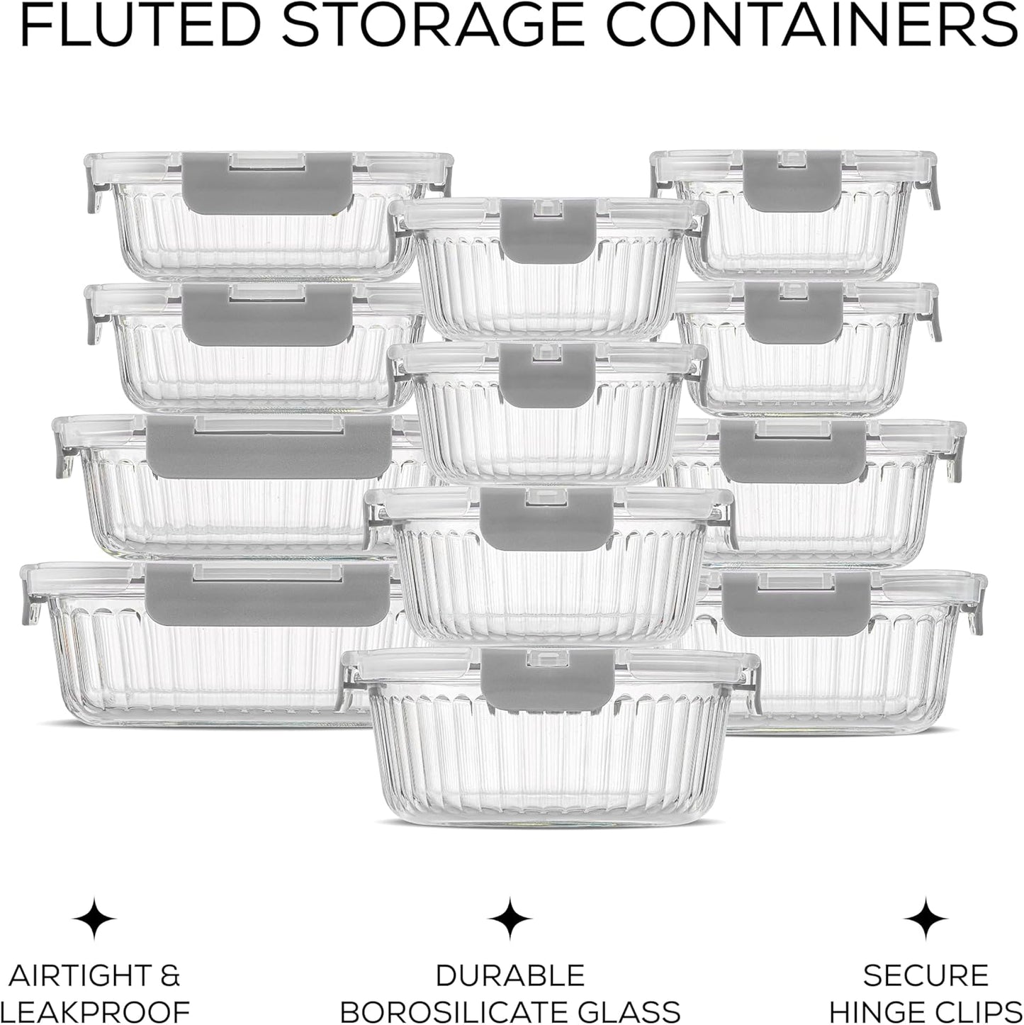JoyJolt 24pc Borosilicate Glass Storage Containers with Lids | 12 Airtight/Freezer Safe Food Storage Containers for Pantry and Kitchen | Meal Prep Container for Lunch | Glass Tupperware Set