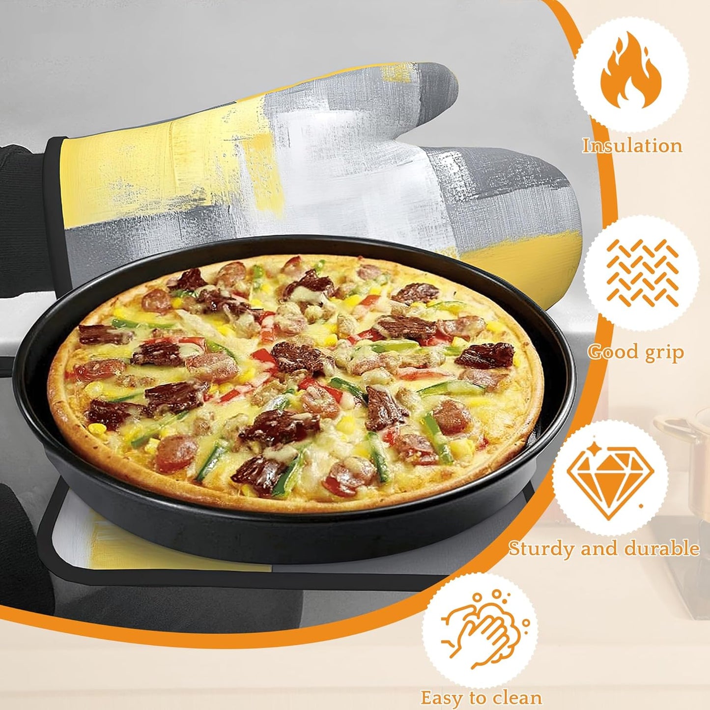 Yellow Gray Modern Art Oven Mitts and Pot Holders,Heat Resistant Oven Mitts Gloves and Pot Holder for Home Kitchen Decorations Cooking Baking BBQ Gifts,Set of 4