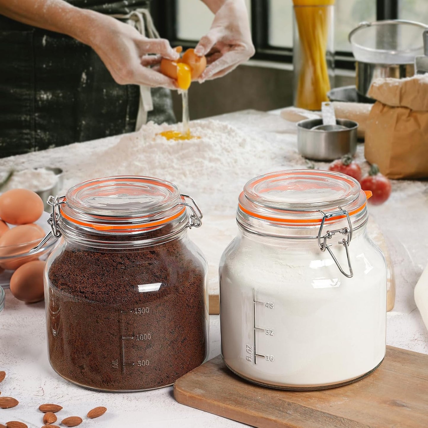 2 Pack 79oz Glass Jar with Lid(2350ML), 0.6 Gallon Mason Jars Wide Mouth with Airtight Lid, Glass Pickle Jar for Food Storage, Cookies, Pickling, Kombucha(Includes 2 Spare Seals)