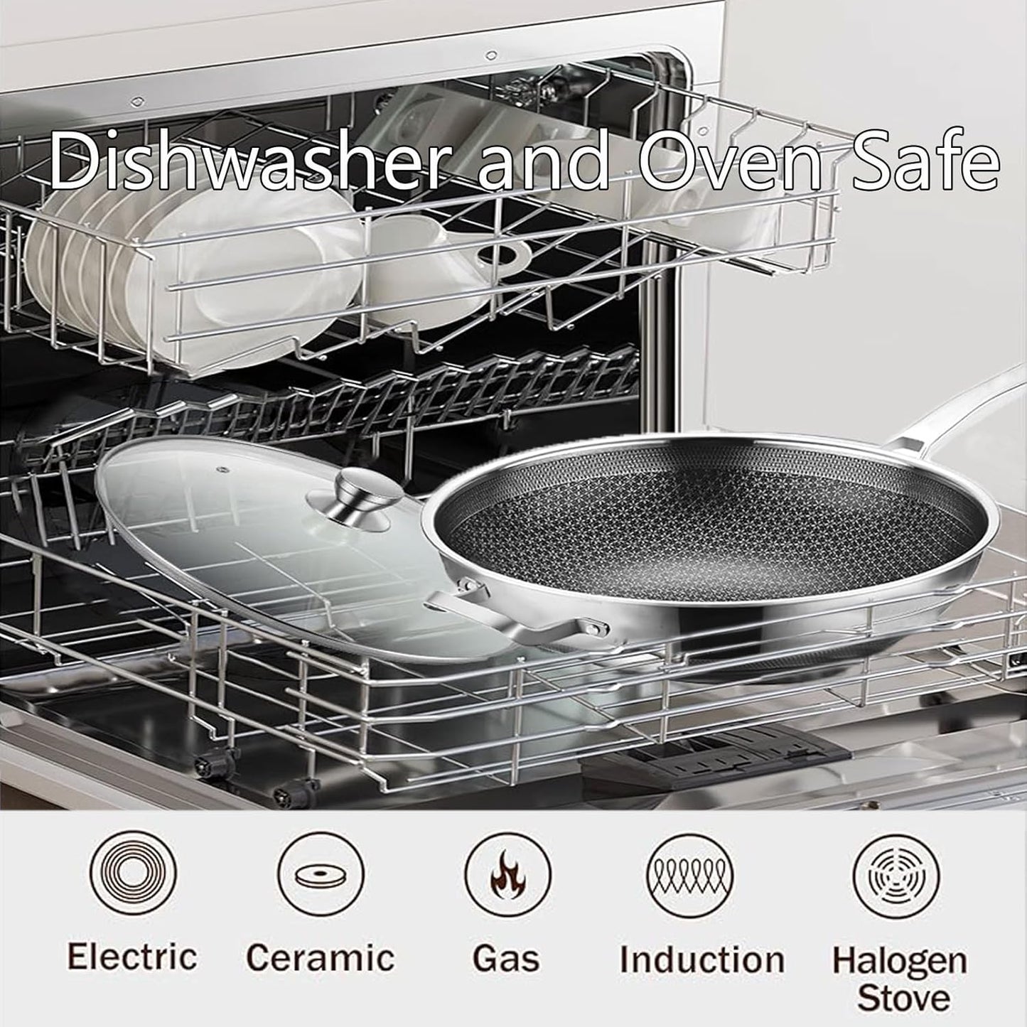 Wok,13 Inch Hybrid Woks & Stir-Fry Pans Nonstick, Large Stainless Steel Wok with Lid,Induction Non Stick Woks,PFOA Free Cookware,Dishwasher And Oven Safe