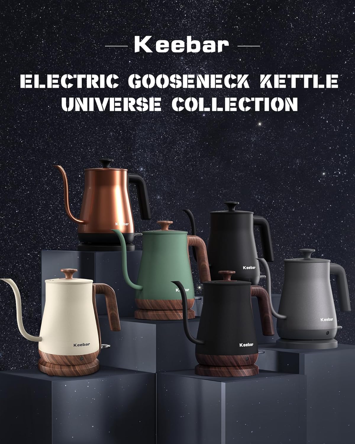Gooseneck Electric Kettle - Stainless Steel Pour Over with Auto Shut Off, 0.8L Capacity, 1000W Quick Heating, Design with Elegant Handle, Matte Black with Walnut, Manual, (XH-W081-BW)