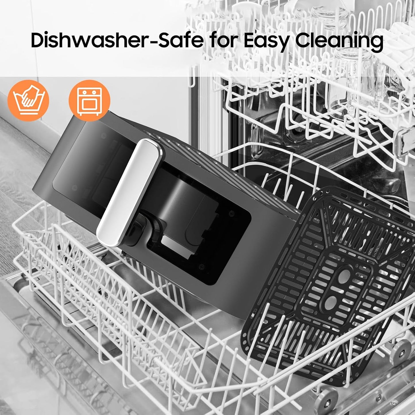 Iceagle Stainless Steel Air Fryer 9 Quart - Airfryer XXL with Large Viewing Window, Dual Heating Elements, 12-in-1 Function to Roast, Bake, Broil, Defrost, Reheat, Dishwasher-Safe Parts, 1700W, Siver