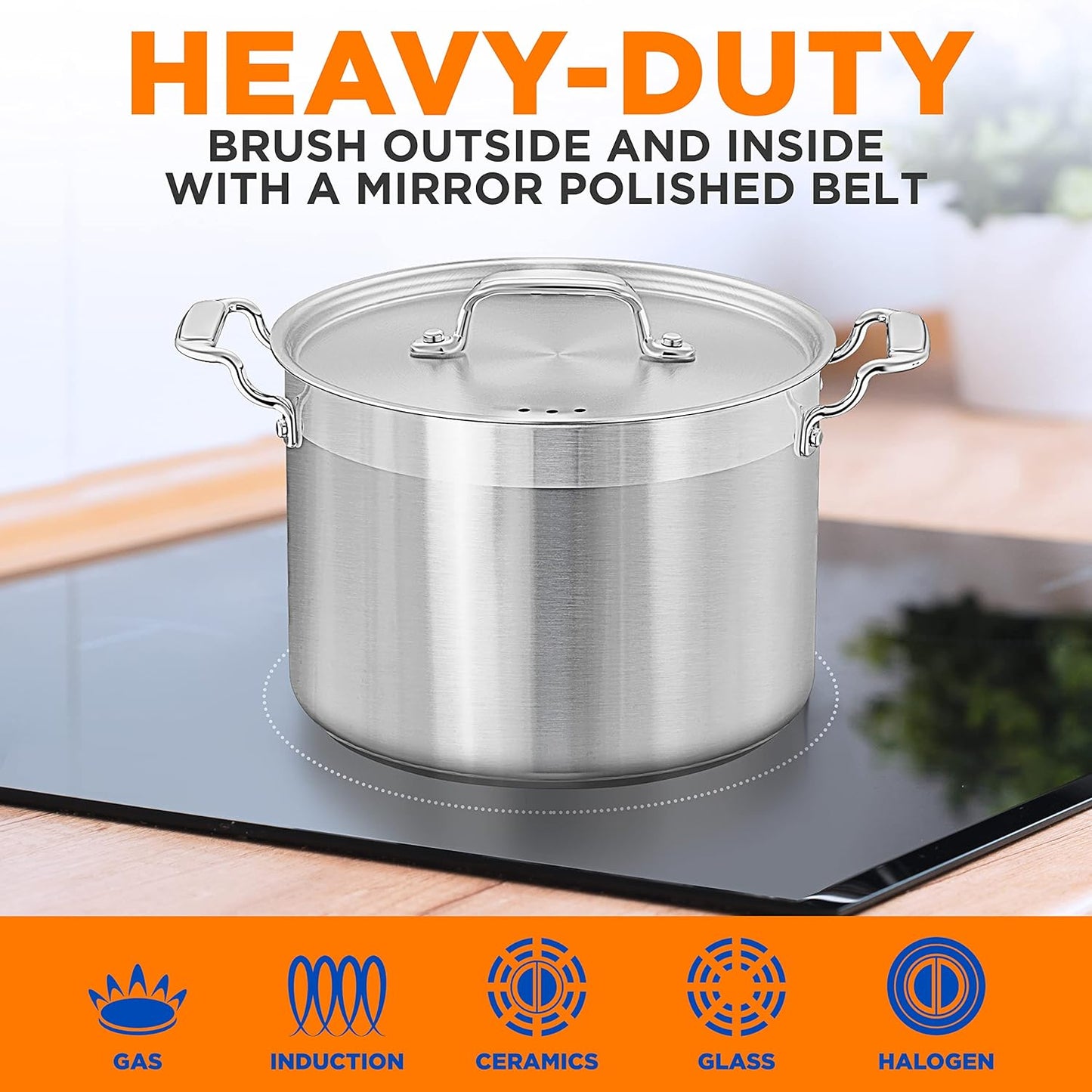 NutriChef 8 Qt Heavy-Duty Stockpot with Stainless Steel Lid - Induction Compatible Cooking Pot, Ideal for Soups and Stews