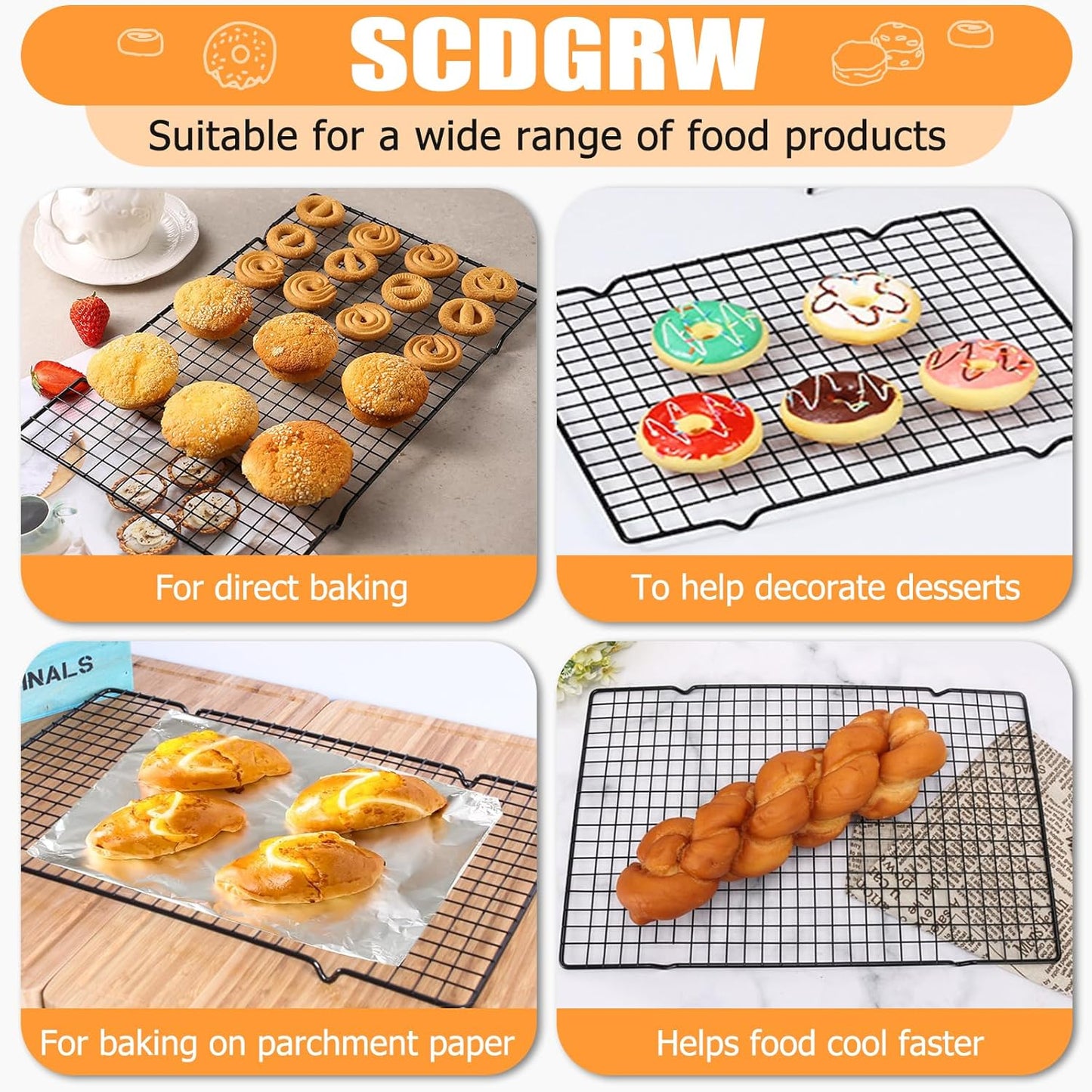 5PCS Cooling Racks for Cooking and Baking - 10" x 16" Wire Rack Baking Rack, Oven Cooking Rack, Heavy Duty Baking Rack for Grilling. Roasting, Cooking, Drying