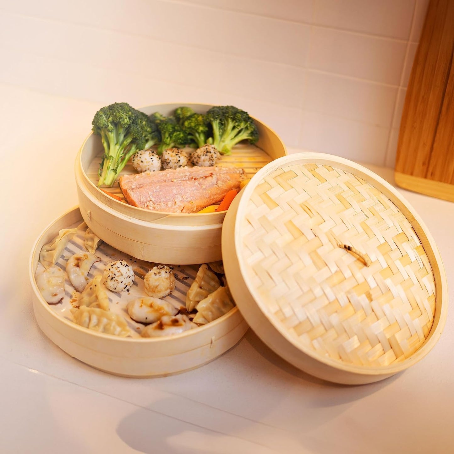 Joyce Chen 2-Tier Bamboo Steamer Baskets, 12-Inch