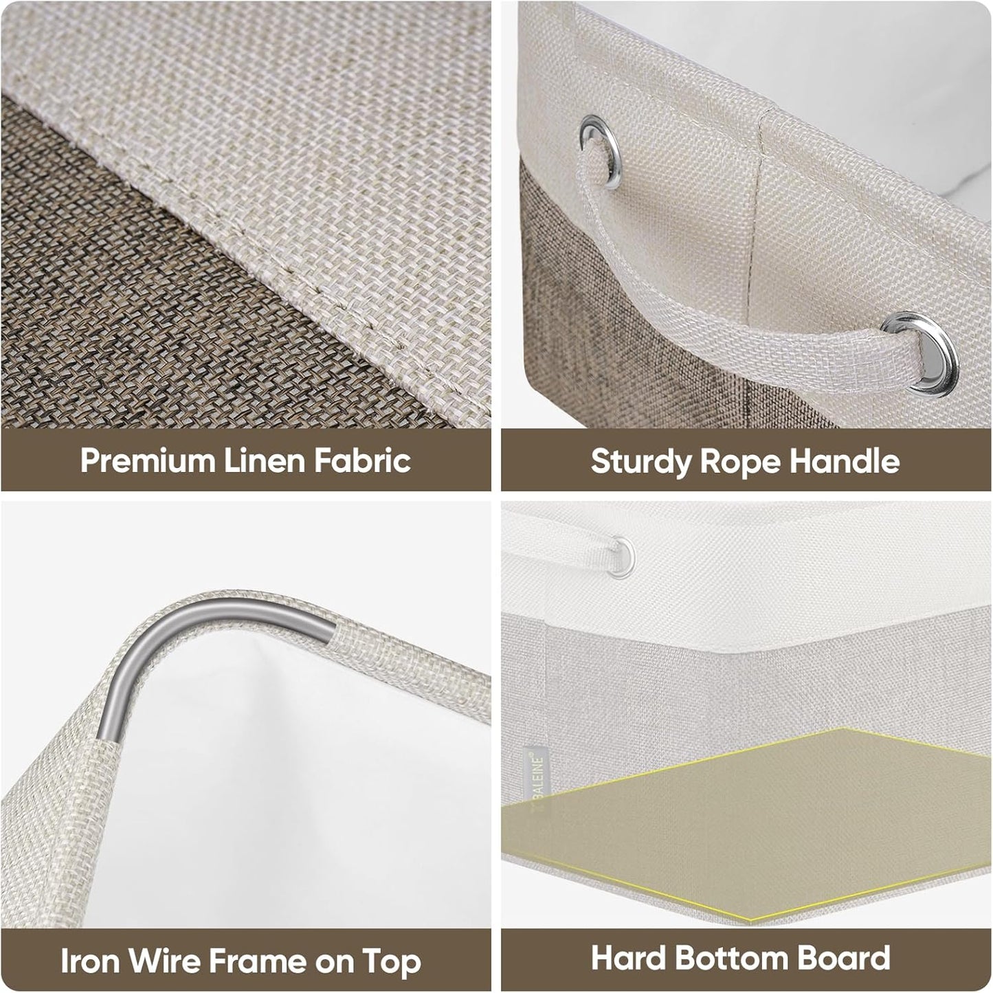 BALEINE 2 Pack Fabric Storage Bins for Shelves, Linen Storage Baskets for Organizing, Decorative Closet Bins for Clothes, Home (Brown, 15"x11"x9.5") ﻿