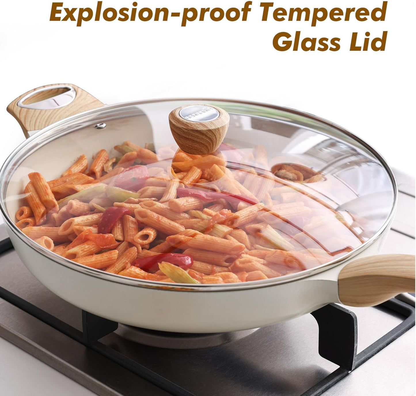 SENSARTE Ceramic Nonstick Frying Pan Skillet with Lid 12.5Inch Large Non Stick Non-toxic Healthy Kitchen Cooking Chef's Pan, Free of Intentionally Added PFOA/PFAS/PTFE, Induction Compatible, White