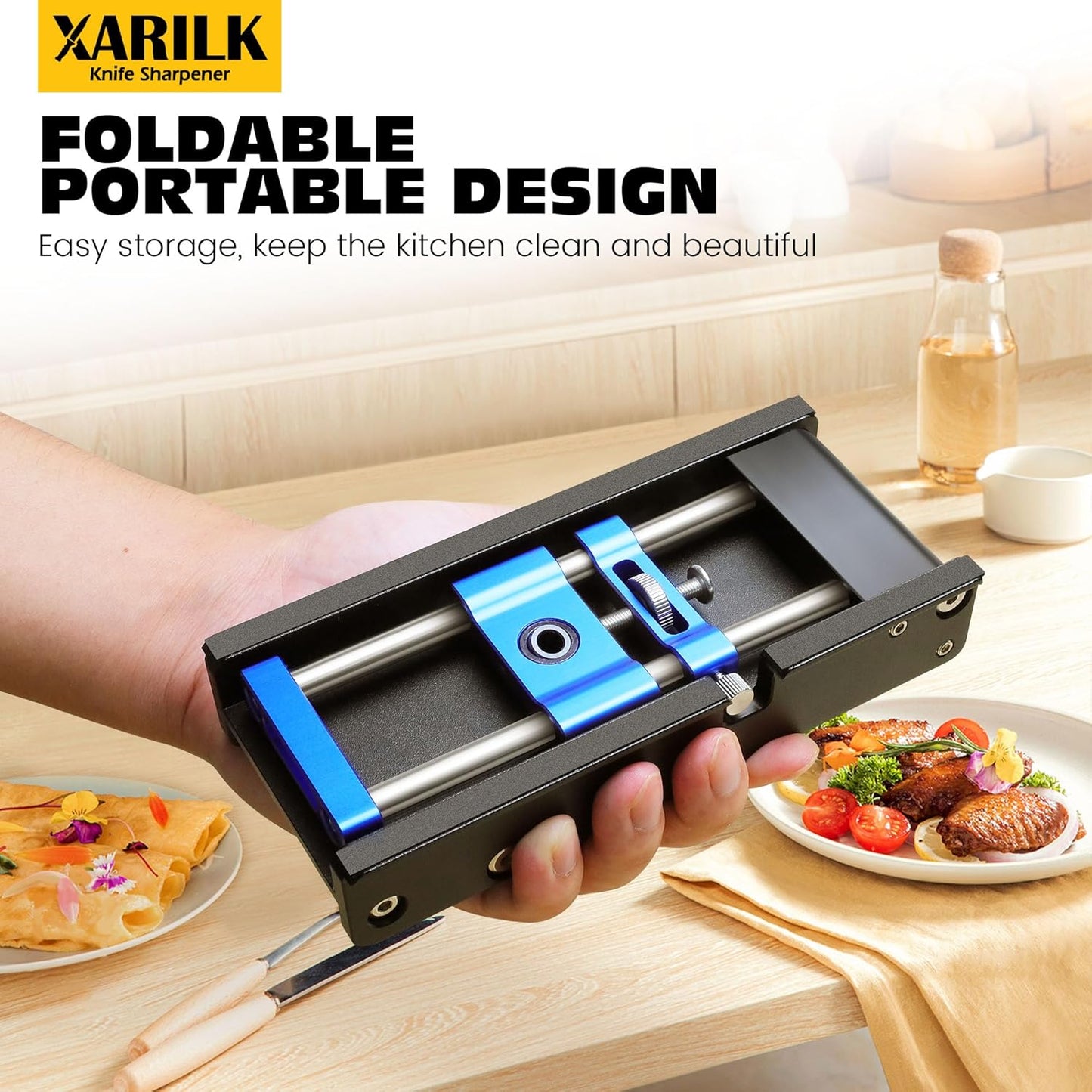 Foldable Portable Knife Sharpening System, Adjustable Knife Sharpener Kit with 3 PCS Aluminum Plates Diamonds (320#, 800#, 2000#), Blade Flips Without Removal, for Hunting, Kitchen Knives