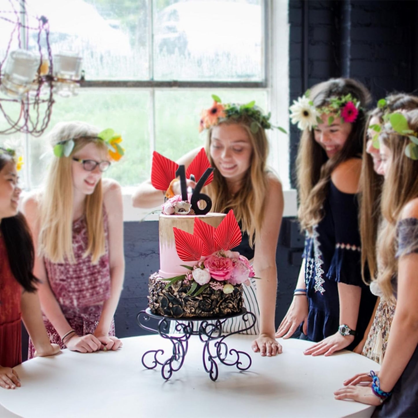 Gyufise 6Pcs Paper Palm Fan Cake Toppers Palm Spear Leaves Fan Cupcake Toppers Cake Insert Decorations Craft DIY Cake Bakeware Decoration for Birthday Party Wedding Party Decor Supplies Red