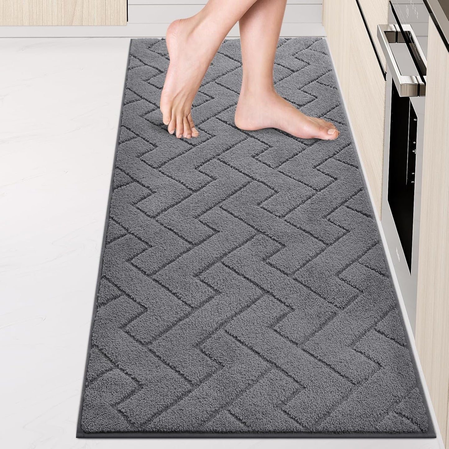 Machine Washable Kitchen Rugs 24" x 70", Non-Slip Kitchen Runner Rugs Mats for Floor, Absorbent Comfort Standing Mats for Kitchen, Sink, Laundry and Hallway, Rolled Packaging, Grey