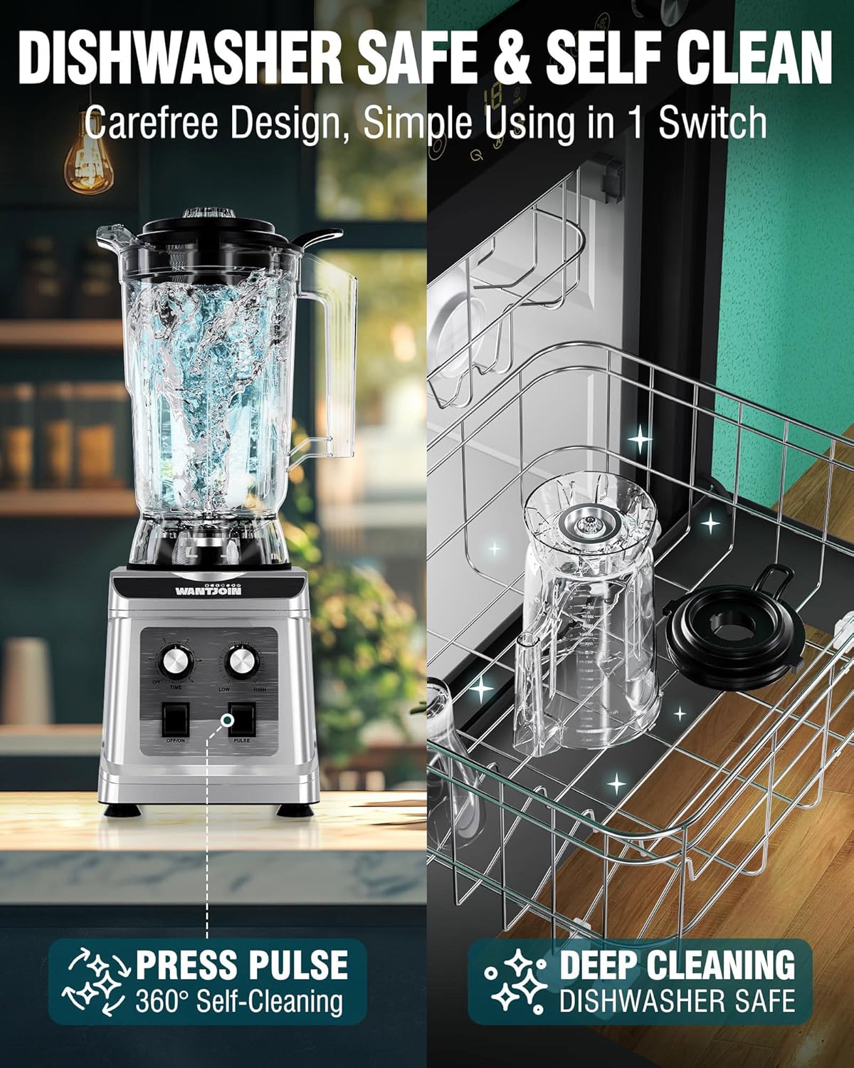 WantJoin Commercial Blender - 136 Oz Large Capacity Professional Blender Heavy Duty w/Pure Copper Motor,Dishwasher safe, 8-Blade Combo, 18800 RPM, Multi Speeds, Smoothie Blenders for Juice