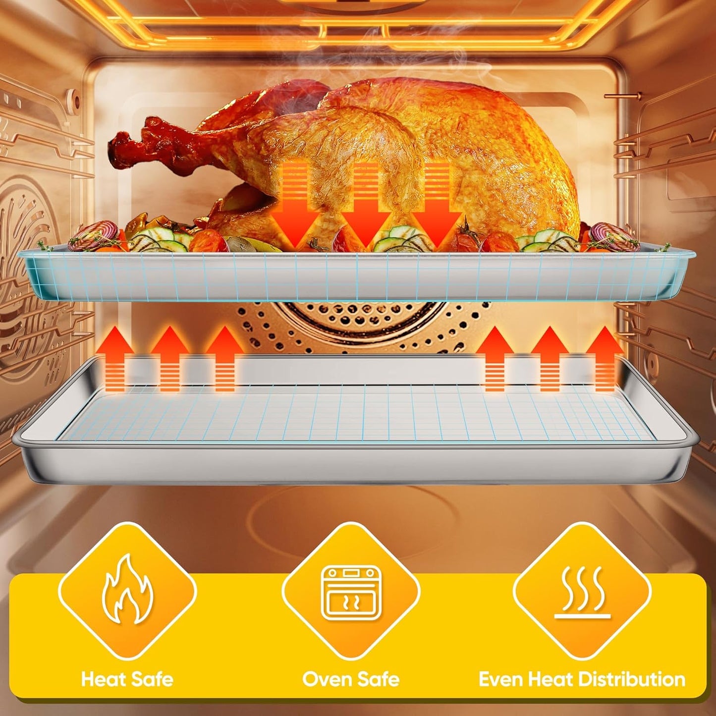 Homikit 2 Pack Baking Sheet, 18” x 13” Stainless Steel Large Cookie Pan Set for Oven, Heavy Duty Metal Half Sheet Baking Tray for Roasting Cooking, Nonstick & Rust Free, Dishwasher Safe