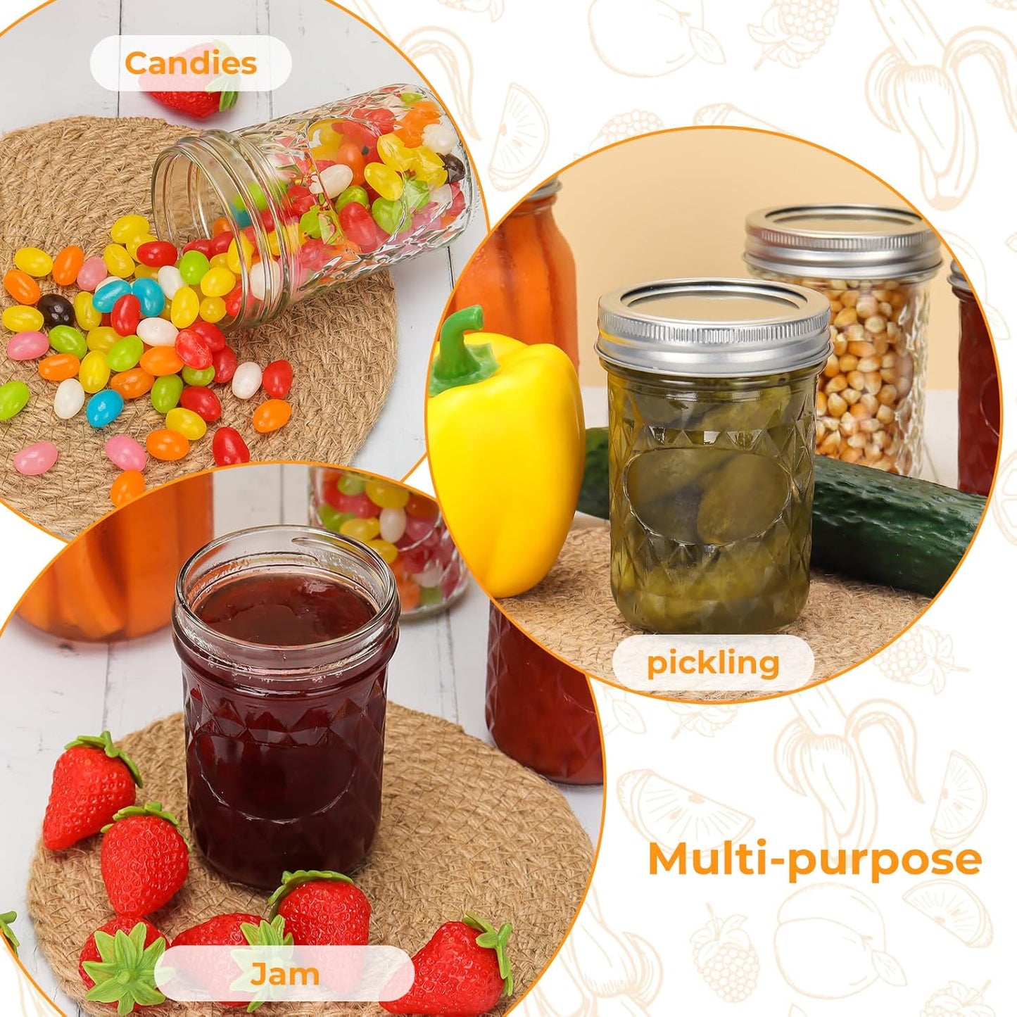 Eathtek 8 oz Mason Jars 20 Pack, 240ml Mini Canning Jars with Regular Lids for Jelly Herbs Spice Honey Storage, Small Glass Jars Candle jars, Extra Lids Tags Label Included