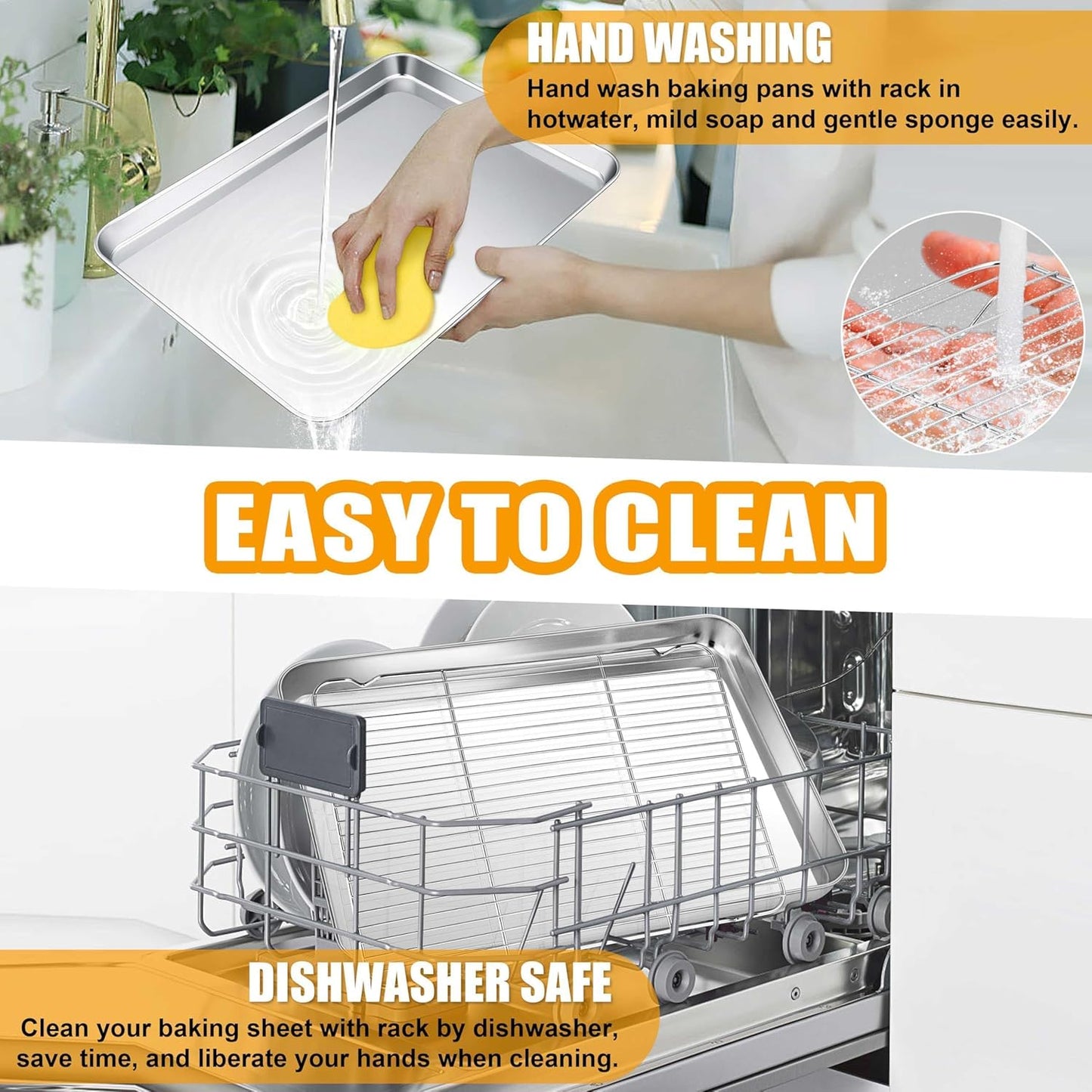 Homikit Baking Sheet Pan with Wire Cooling Rack Set, 20" x 14" Large Nonstick Stainless Steel Cookie Sheets Tray for Oven, Big Metal Bakeware Bacon Pans for Baking Cooking, Dishwasher Safe