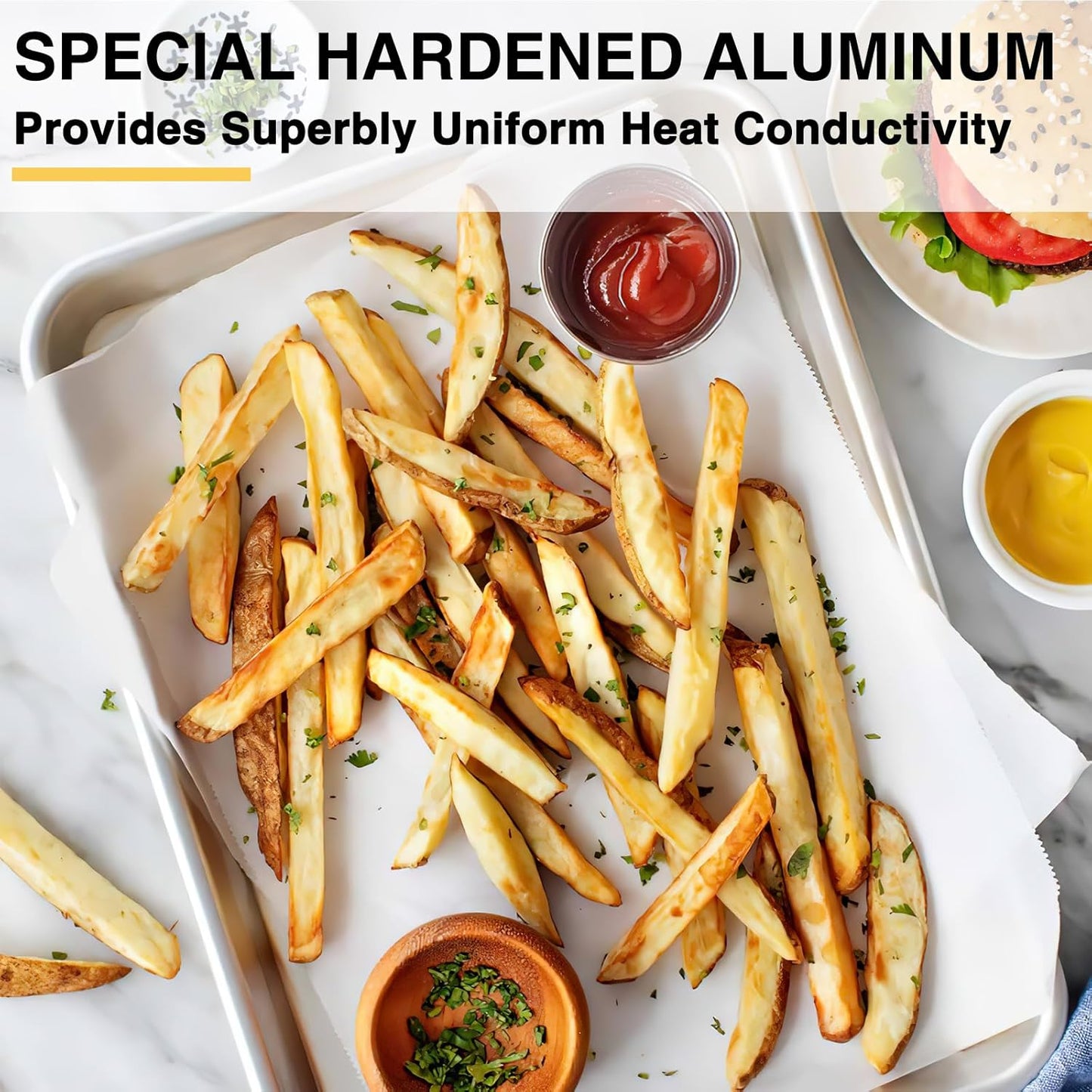 Commercial Quality Baking Sheet Pan Set, Natural Aluminum Cookie Sheet, Umite Chef Encapsulated Galvanized Steel Rim Warp Resistant Baker's Quarter Sheet Pan, Cookie Tray Pans for Baking, Roasting