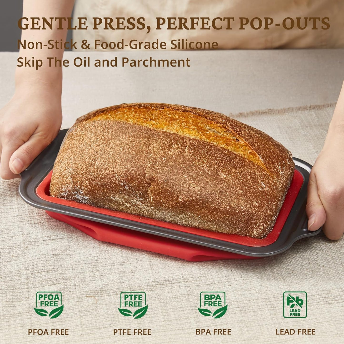 BRONYPRO 9x5 Inch Non-Stick Bread Loaf Pan,Non-Toxic Silicone Baking Mold For Homemade Bread,Heavy-Duty Steel Frame,Dishwasher Safe-Red