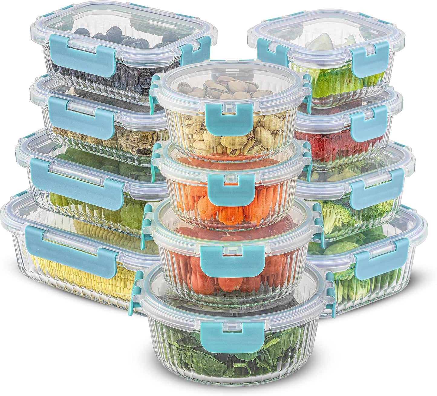 JoyJolt 24pc Borosilicate Glass Storage Containers with Lids | 12 Airtight/Freezer Safe Food Storage Containers for Pantry and Kitchen | Meal Prep Container for Lunch | Glass Tupperware Set